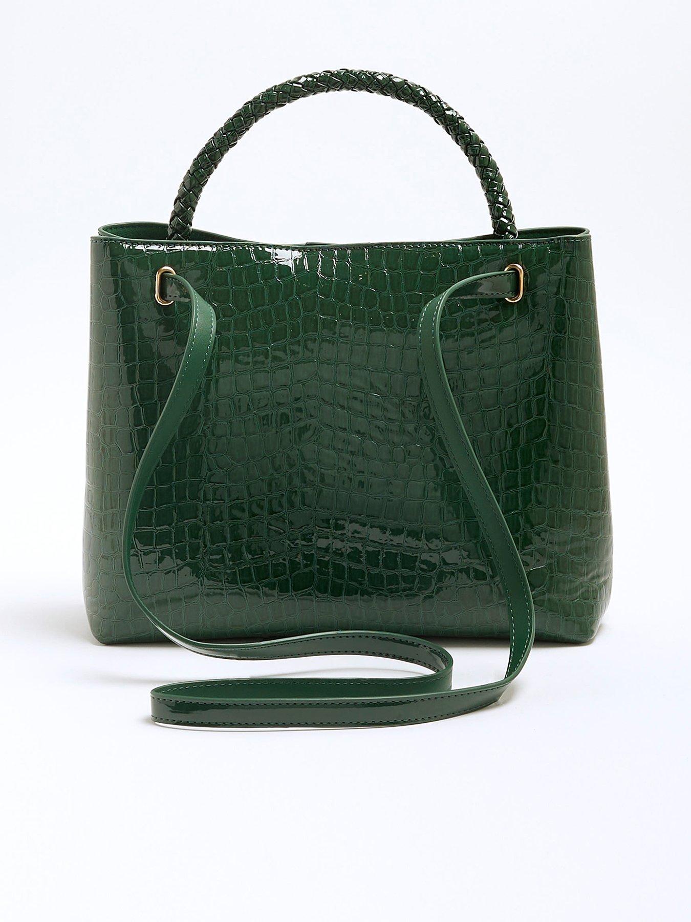 river-island-medium-croc-buckle-tote-bag-dark-greenfront