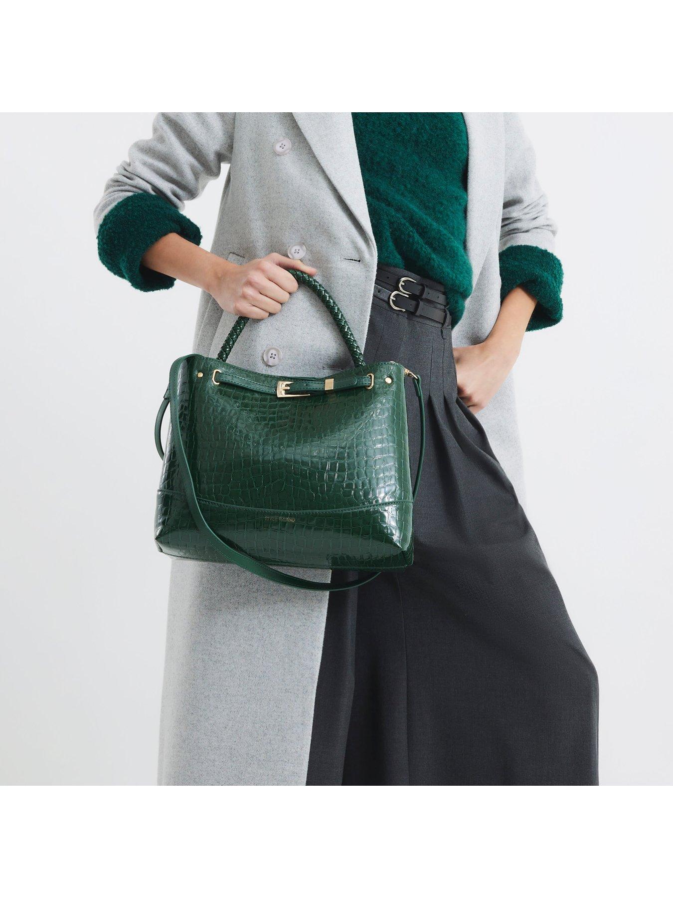 river-island-medium-croc-buckle-tote-bag-dark-greenstillFront