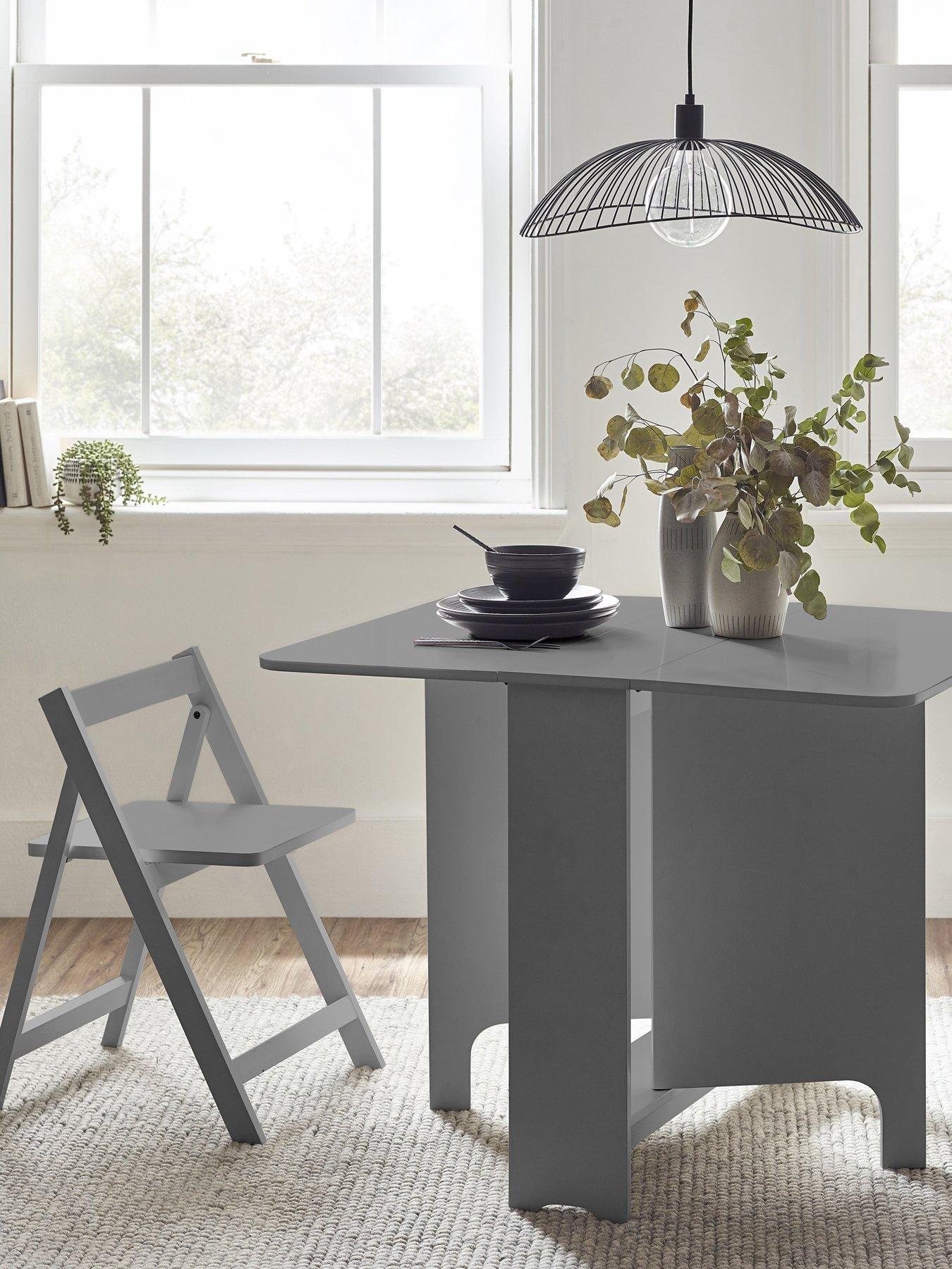 Image 1 of 7 of Julian Bowen Gatan Small Gateleg Dining Table With 2 Chairs - Light Grey
