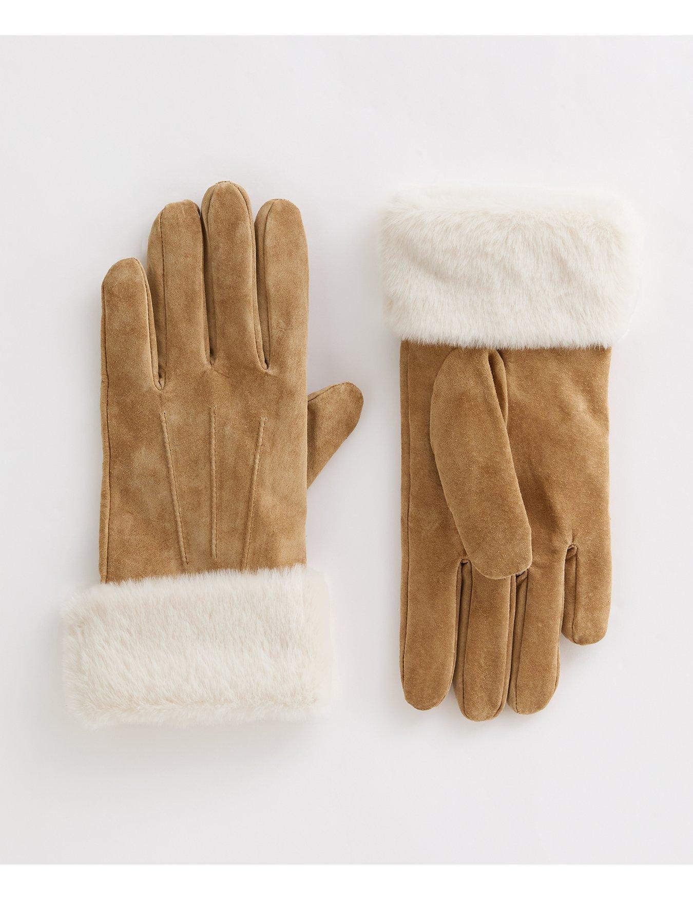 new-look-camel-faux-fur-lined-suede-gloves