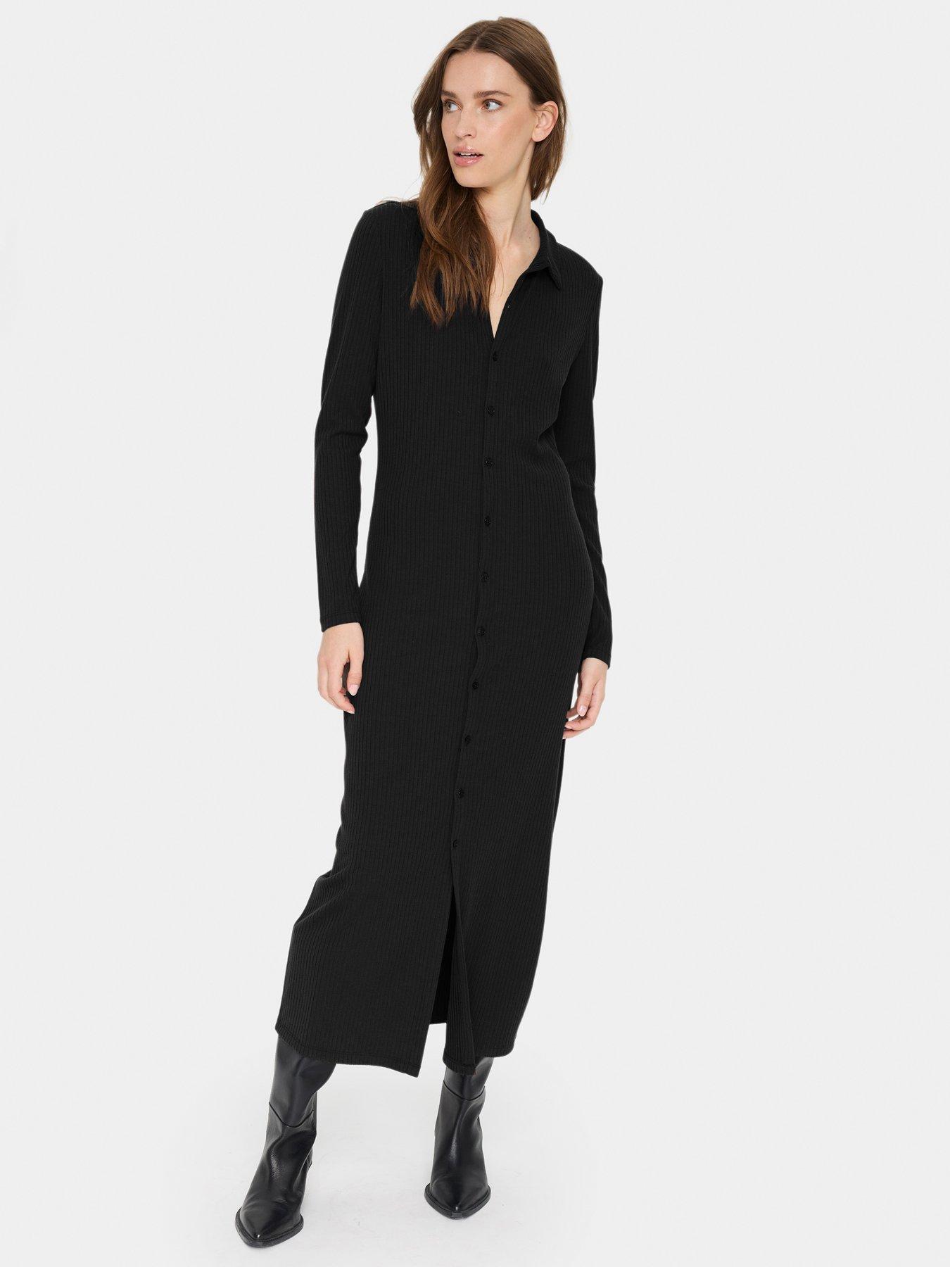 saint-tropez-godasz-rib-knit-long-sleeve-shirt-dress-blackfront