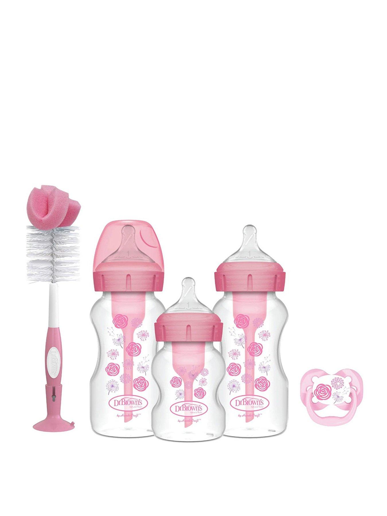 dr-browns-options-gift-set-pink-1x-150ml-bottle-2x-270ml-bottle-bottle-brush-dummy