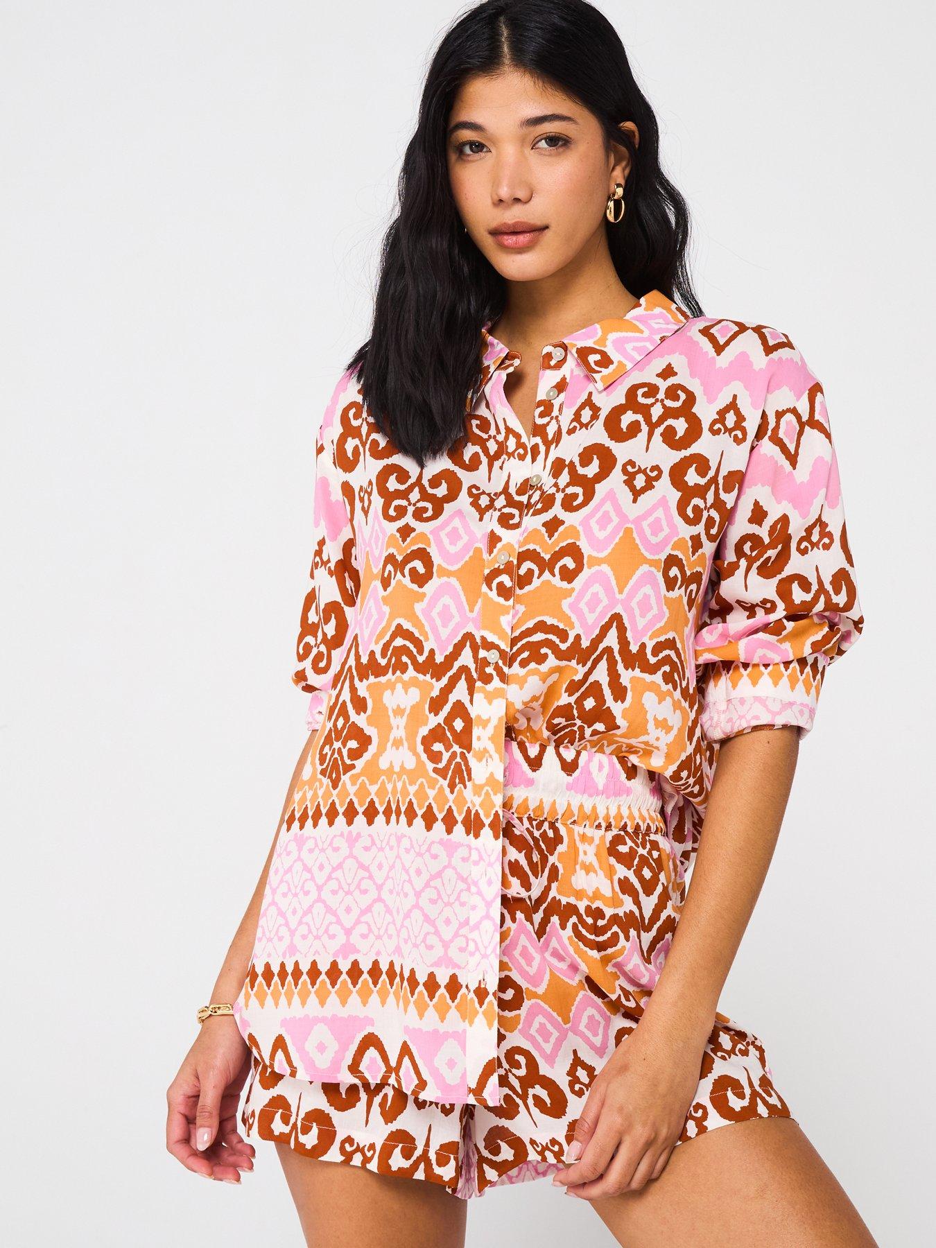 Image of V by Very Printed Oversized Co Ord Beach Shirt - Print