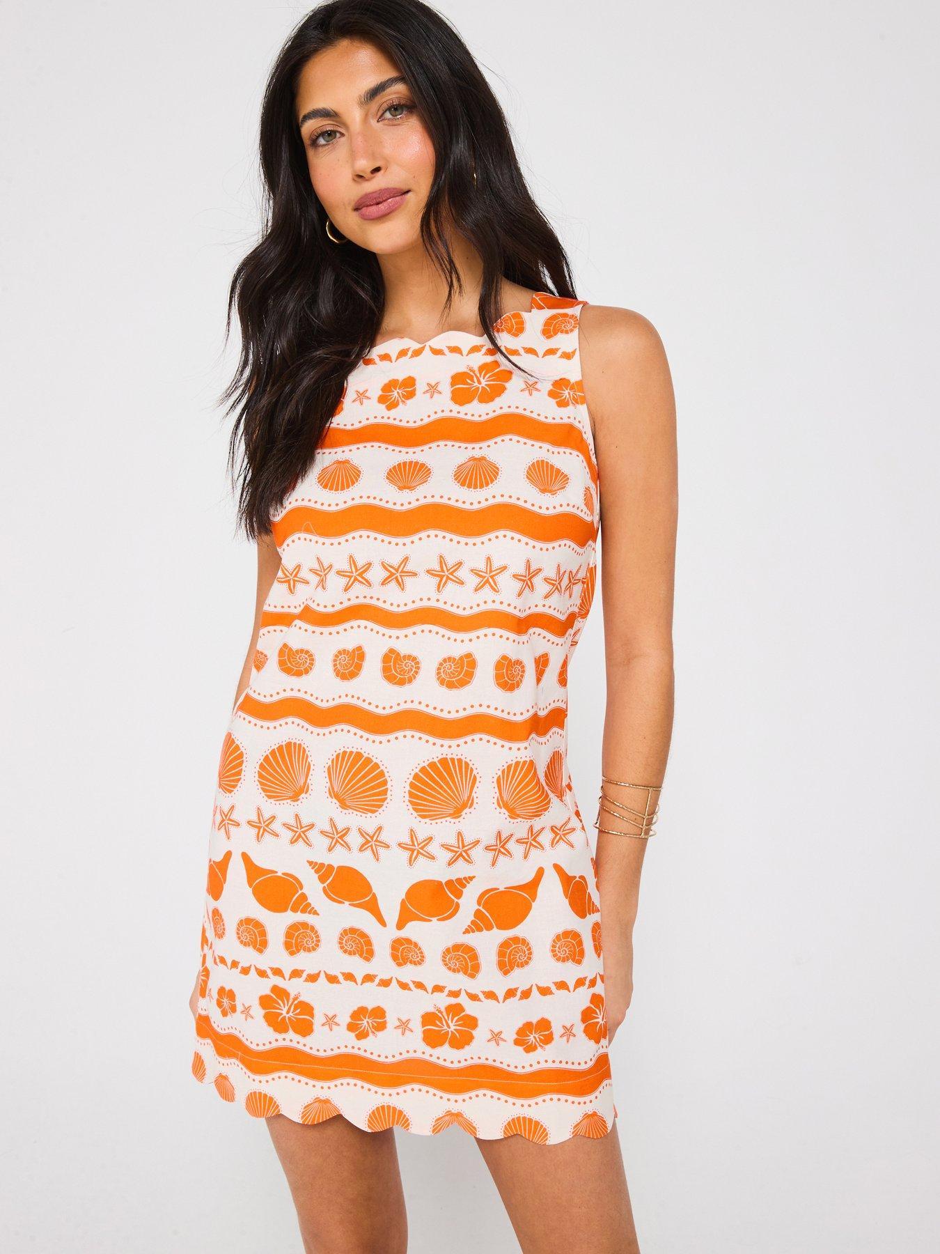 Image of V by Very Scallop Edge Printed Mini Dress - Print