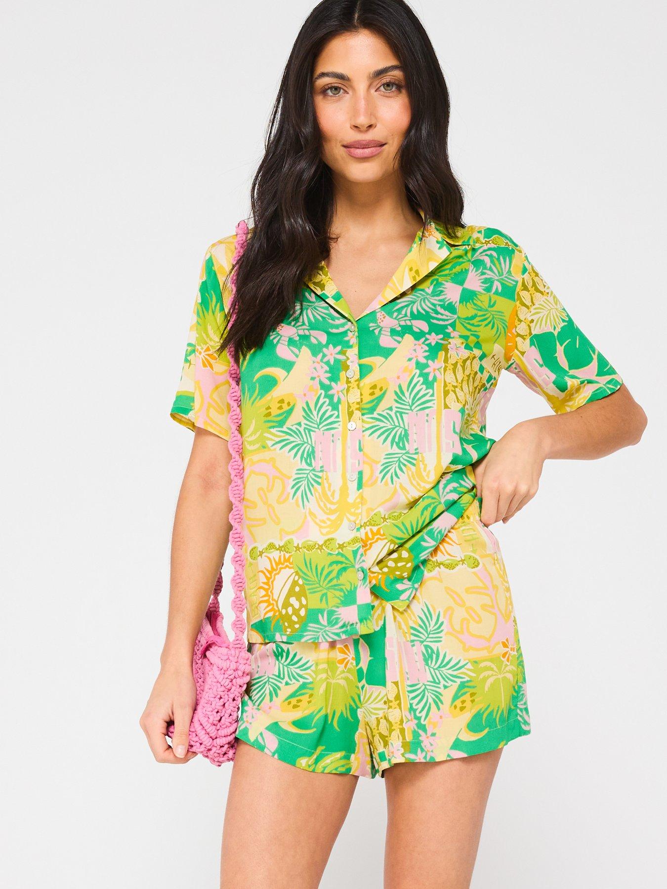 Image of V by Very Short Sleeve Beach Co Ord Shirt - Print