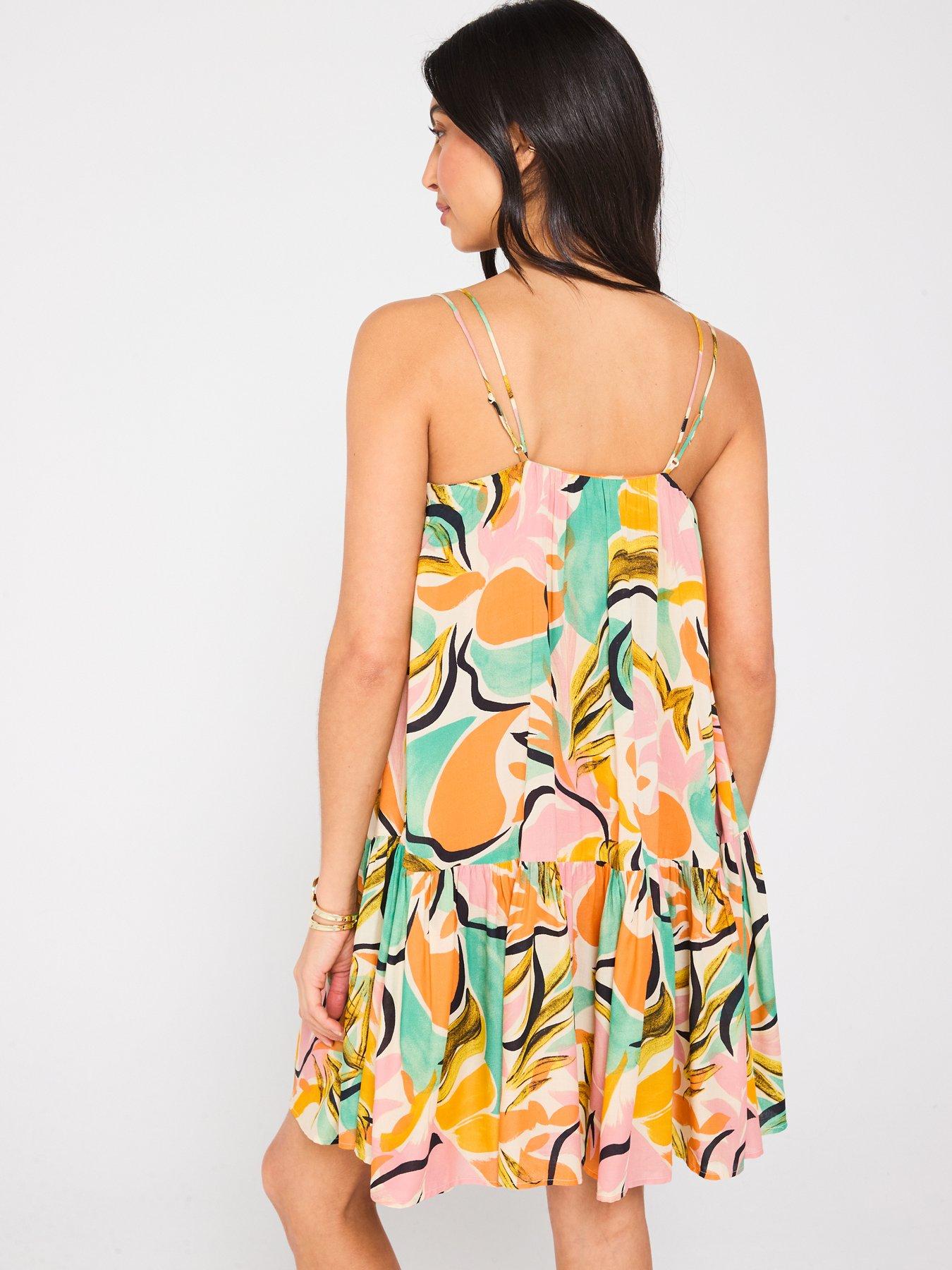 Image 2 of 5 of V by Very Strappy Tiered Beach Mini Dress - Print