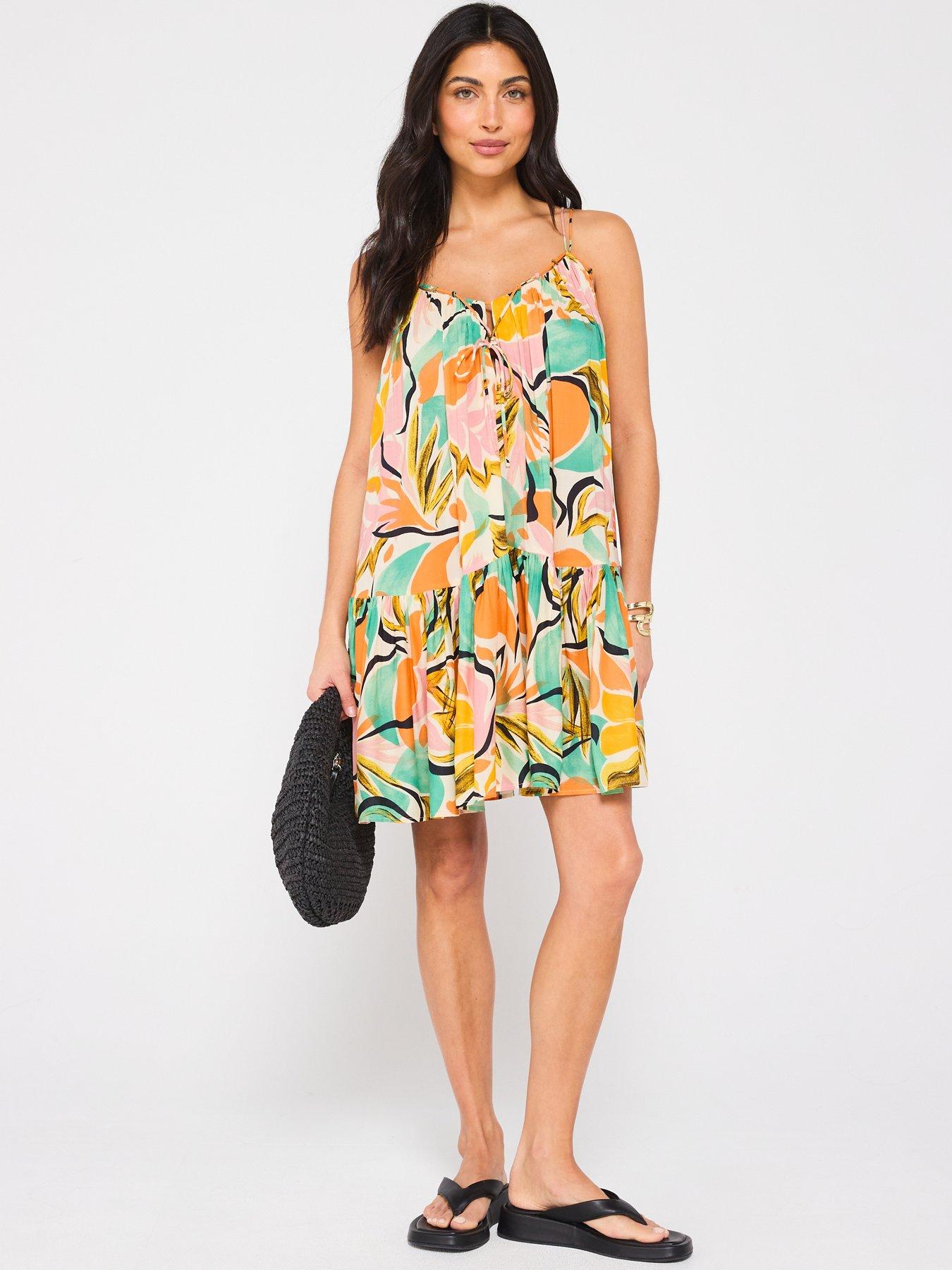 Image 3 of 5 of V by Very Strappy Tiered Beach Mini Dress - Print