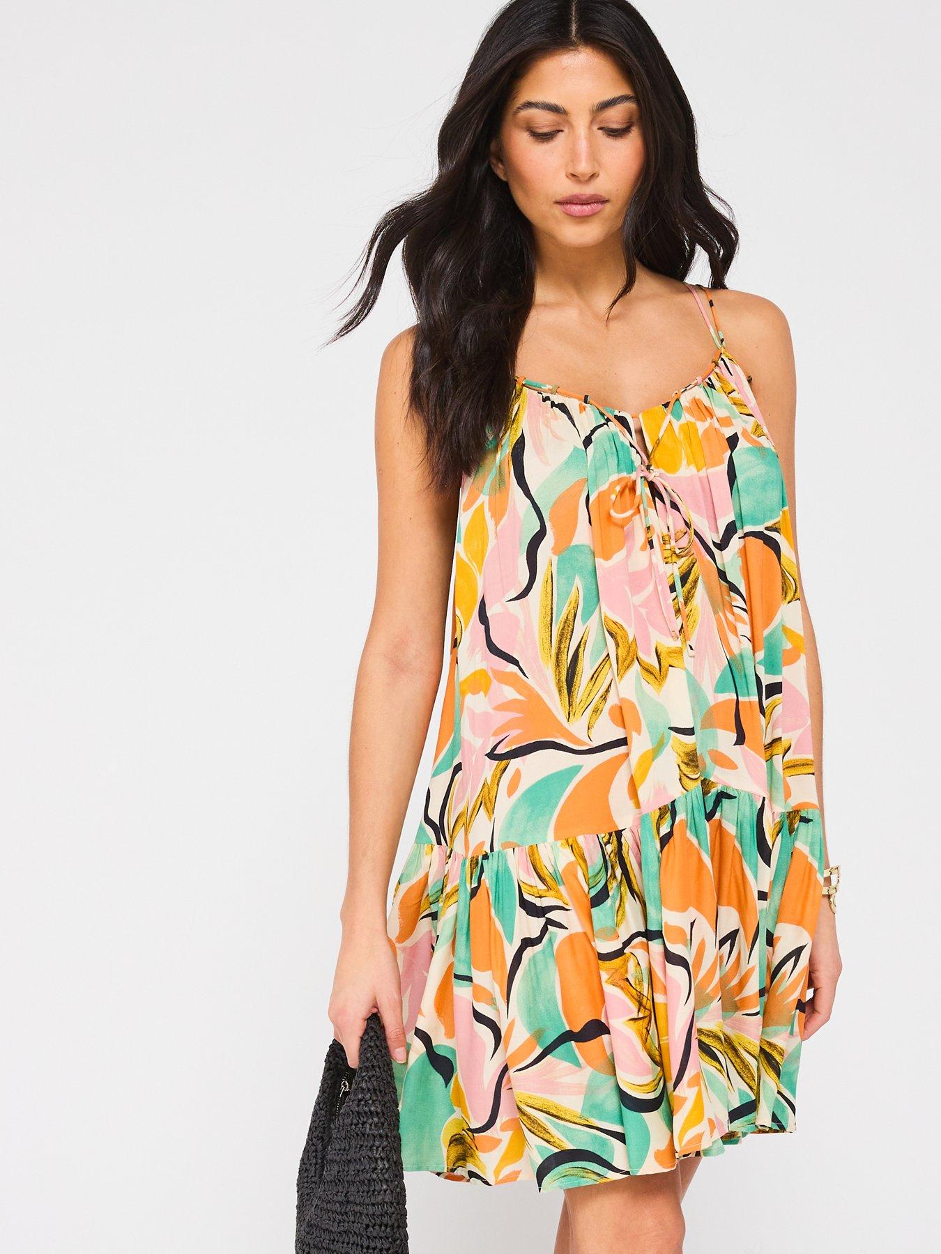 Image 4 of 5 of V by Very Strappy Tiered Beach Mini Dress - Print