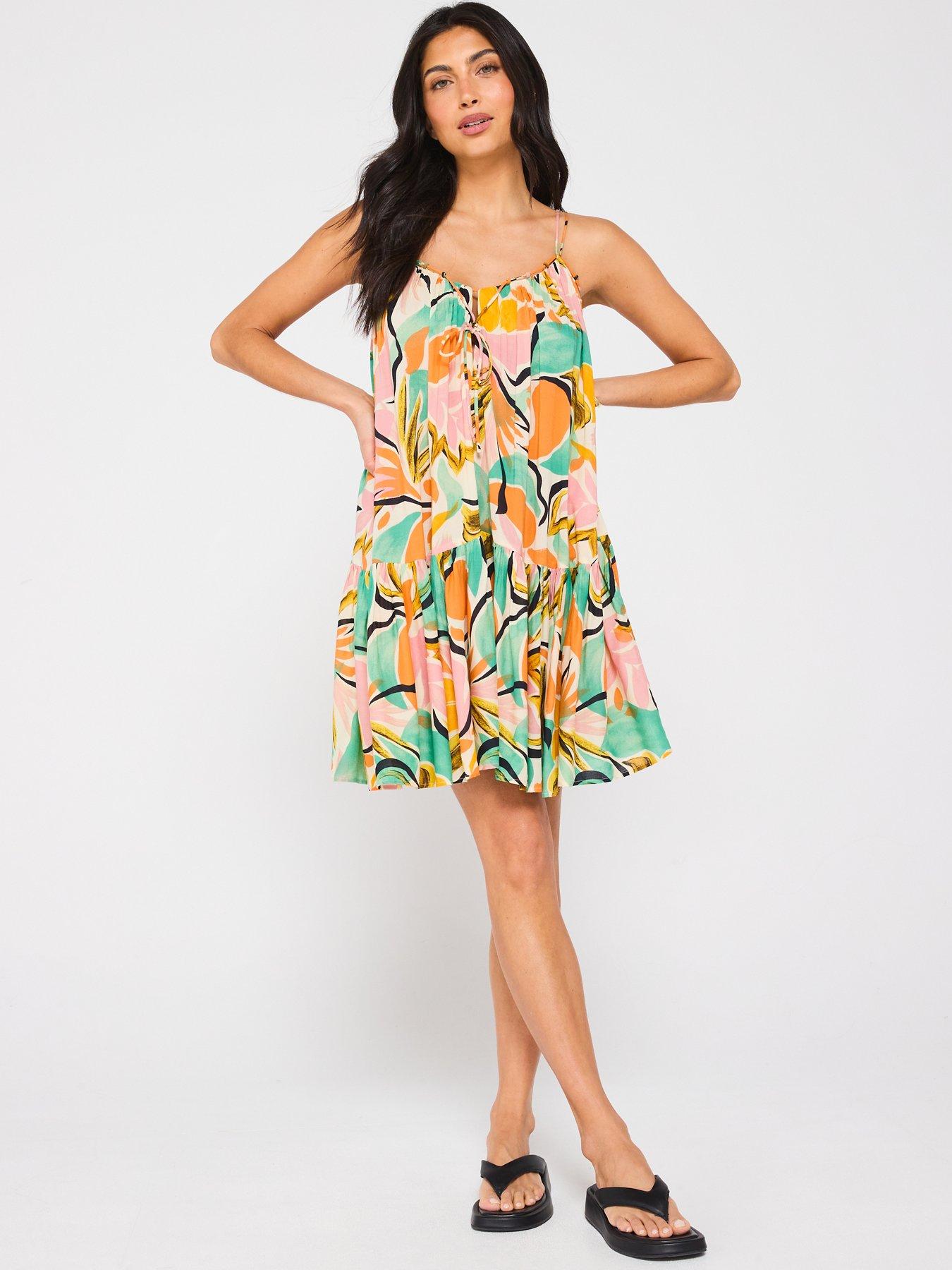 Image 5 of 5 of V by Very Strappy Tiered Beach Mini Dress - Print