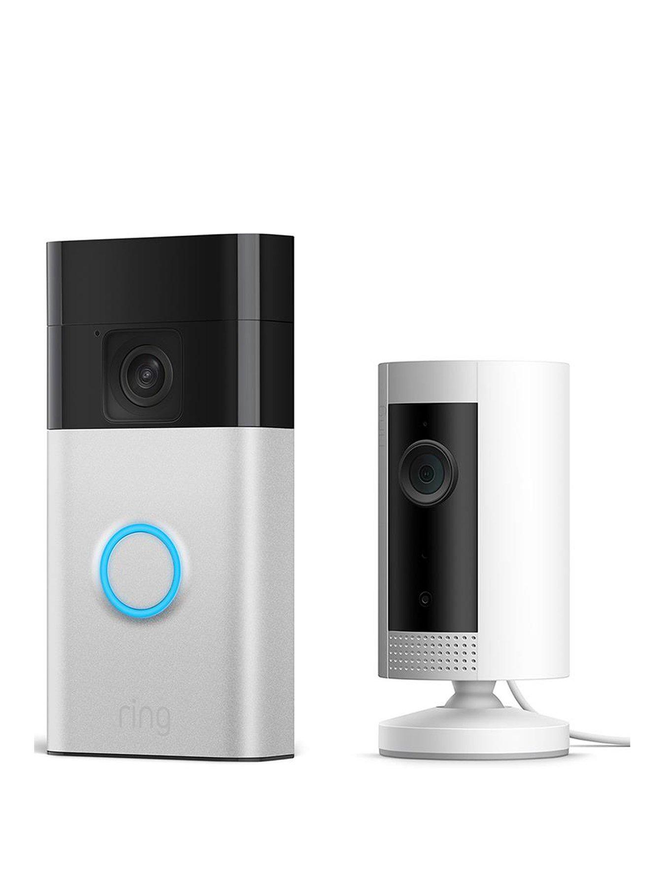 Image of RING Ring Video Doorbell (3rd Gen) Satin Nickel and Indoor Cam White Security Camera