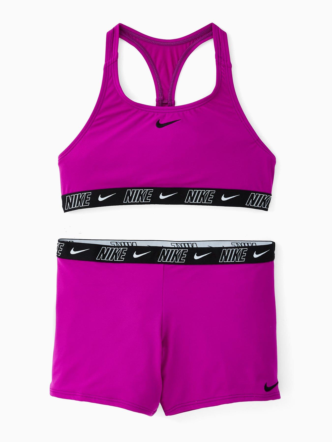Nike Girls Logo Taping Crossback One Piece Swimsuit - Purple