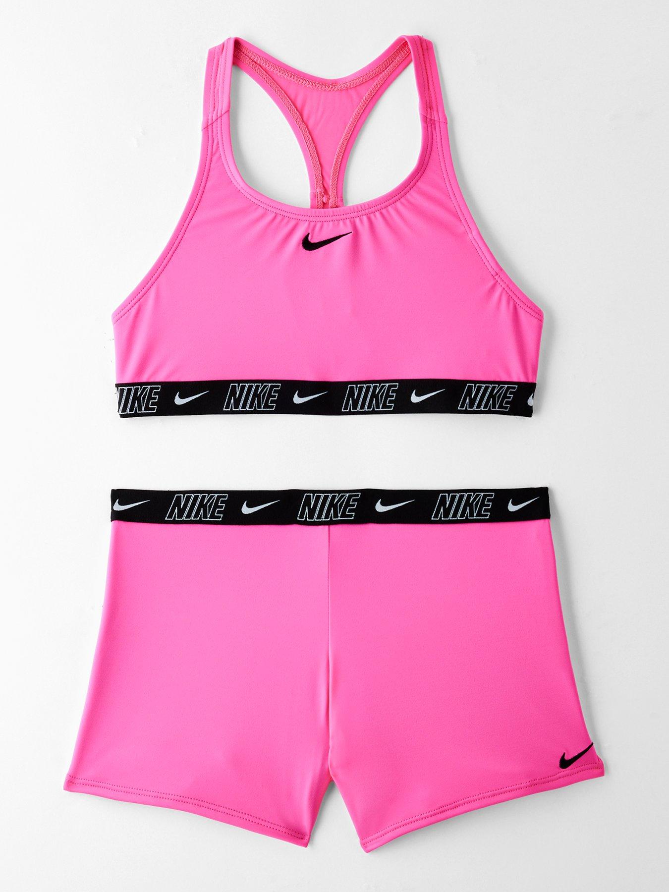 Nike Girls Logo Taping Crossback One Piece Swimsuit - Pink
