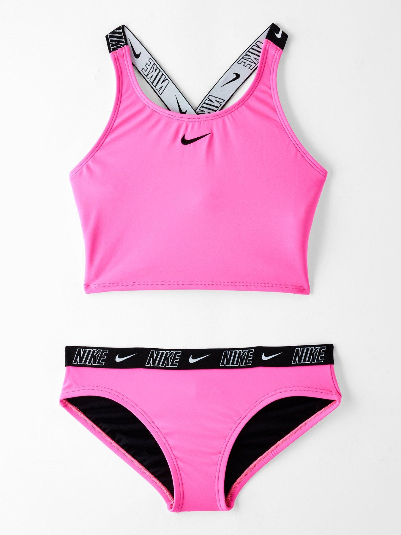 Nike Girls Logo Taping Crossback One Piece Swimsuit - Pink