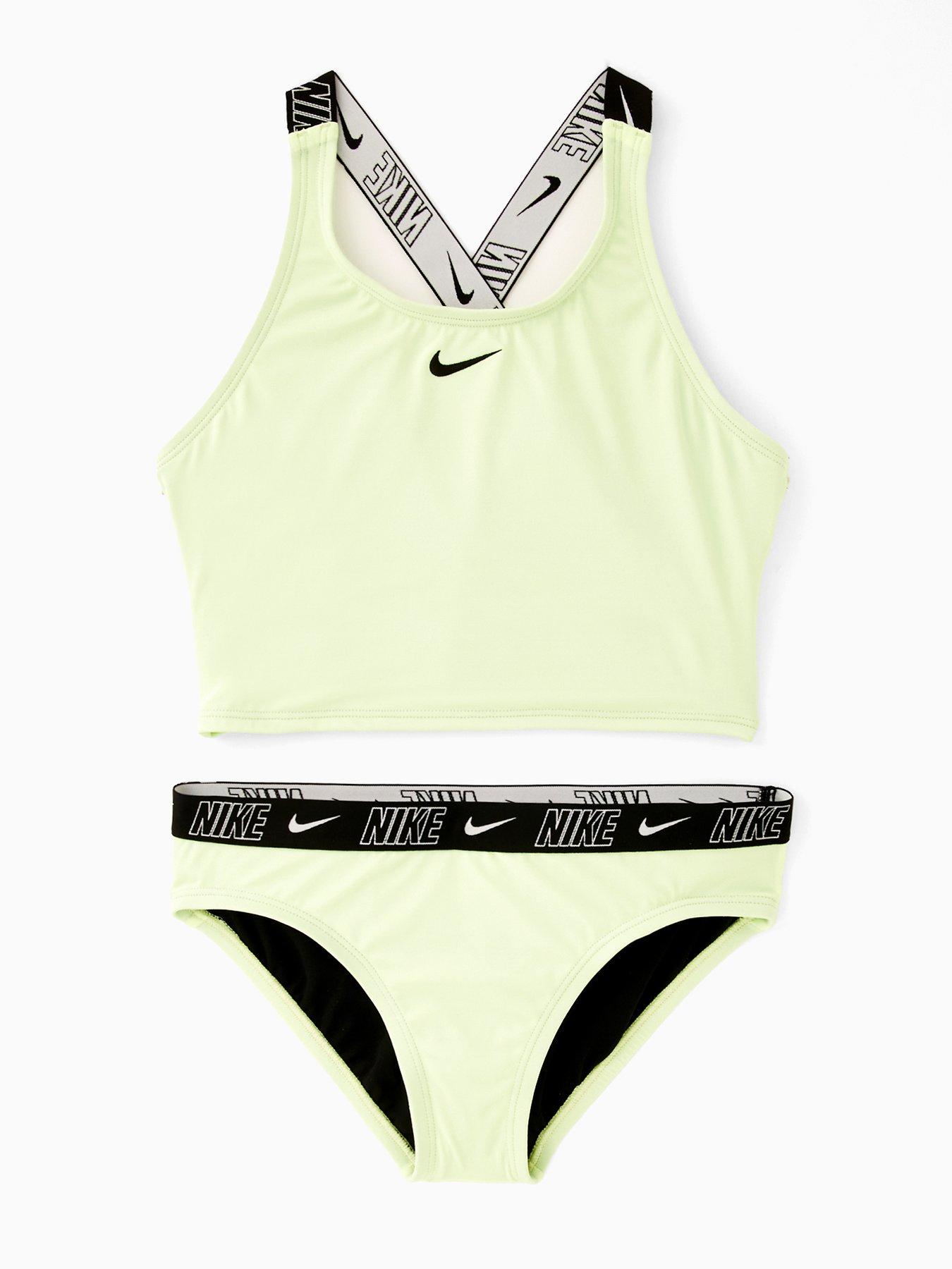 Nike Girls Logo Taping Crossback One Piece Swimsuit - Green