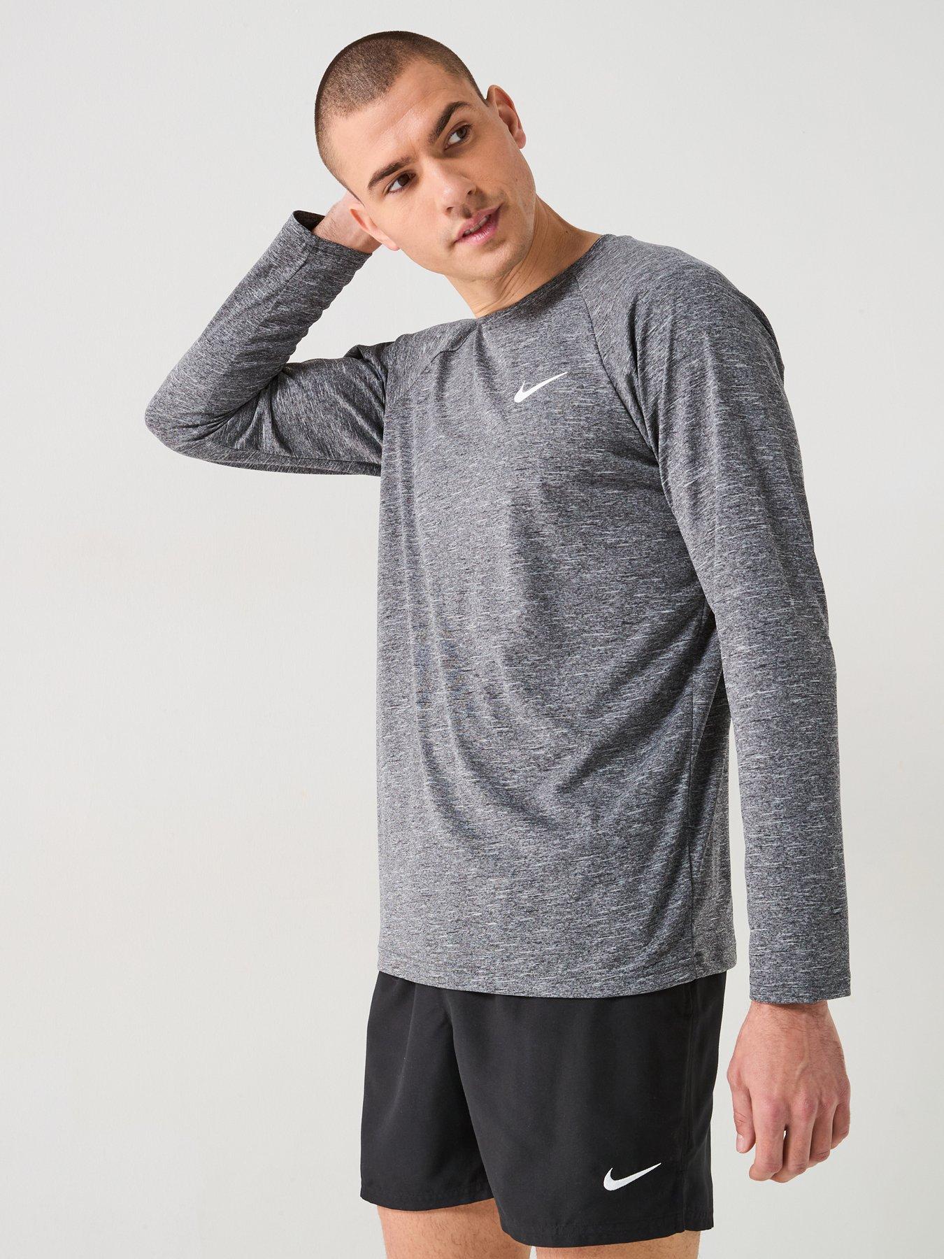 Image 1 of 4 of Nike Mens Heather Long Sleeve Hydroguard T Shirt - Grey
