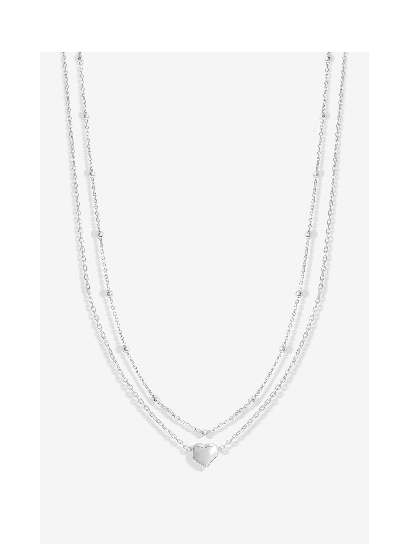 undefined Simply Silver Sterling Silver 925 Polished Double Row Station Heart Necklace