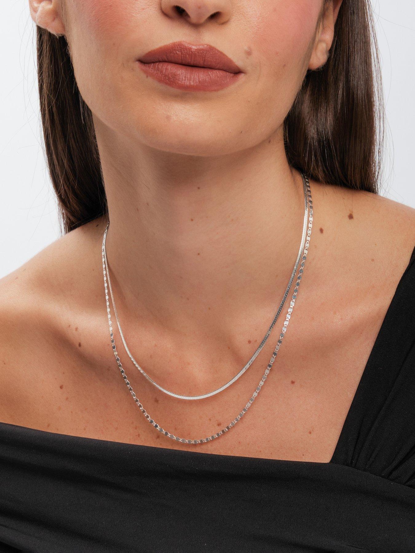 simply-silver-simply-silver-sterling-silver-925-polished-textured-double-chain-necklacestillFront