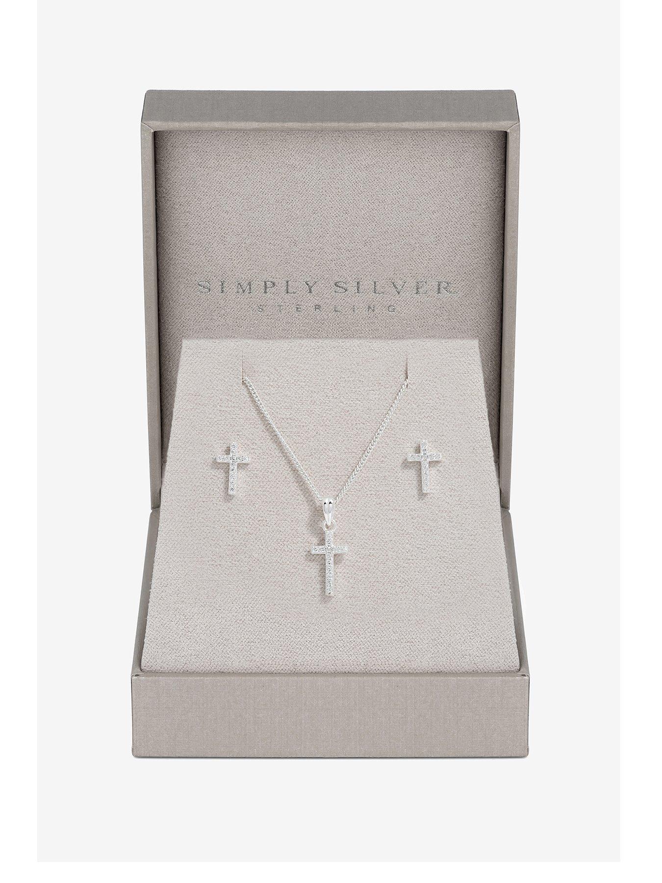 Image 1 of 3 of Simply Silver Simply Silver Sterling Silver 925 Cubic Zirconia Cross Set - Gift Boxed