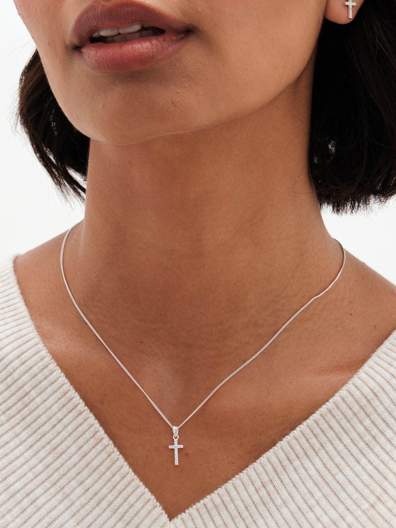Image 2 of 3 of Simply Silver Simply Silver Sterling Silver 925 Cubic Zirconia Cross Set - Gift Boxed