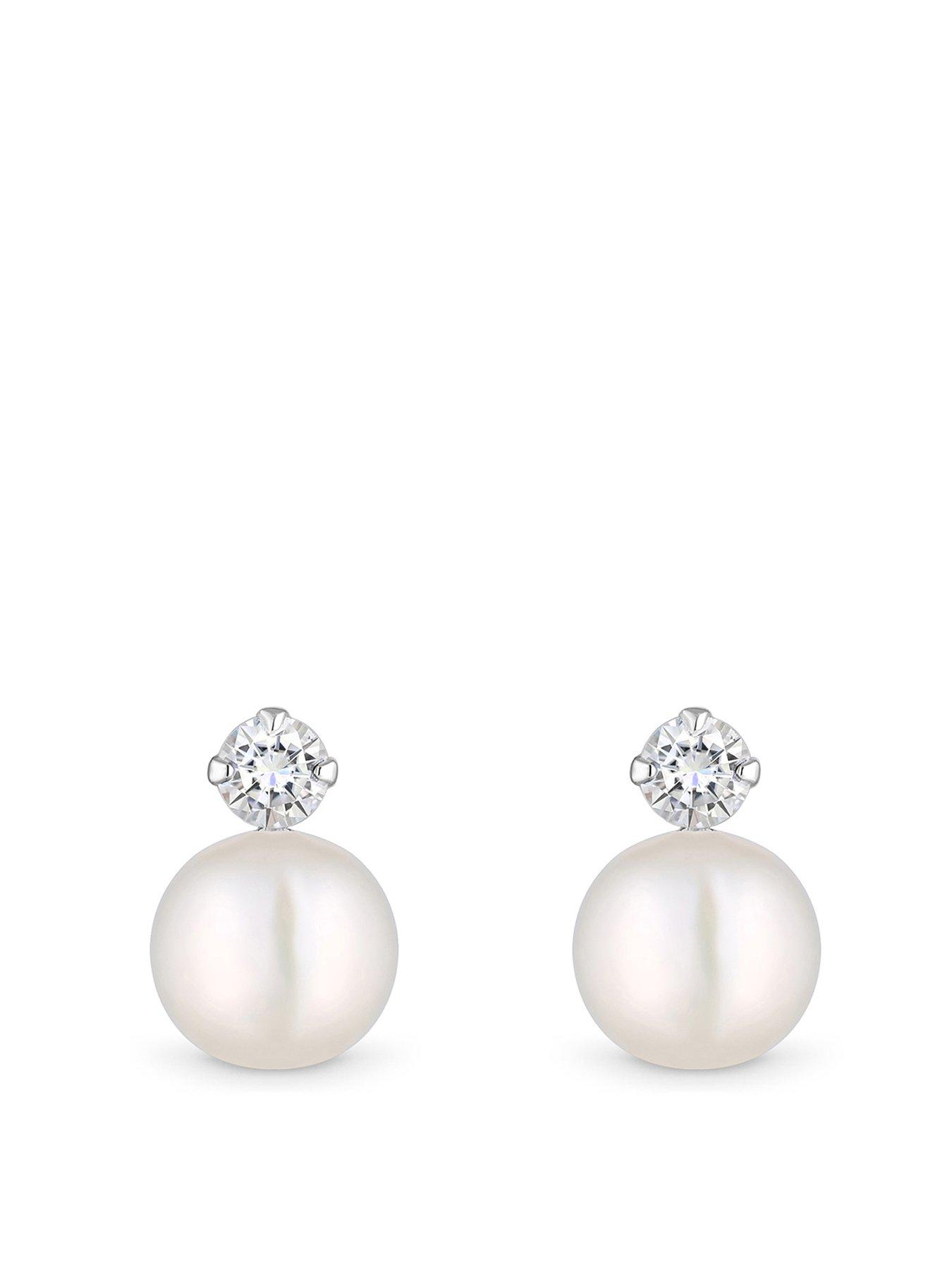 Simply Silver Simply Silver Sterling Silver 925 Pearl And Cubic Zirconia Stud Earrings
