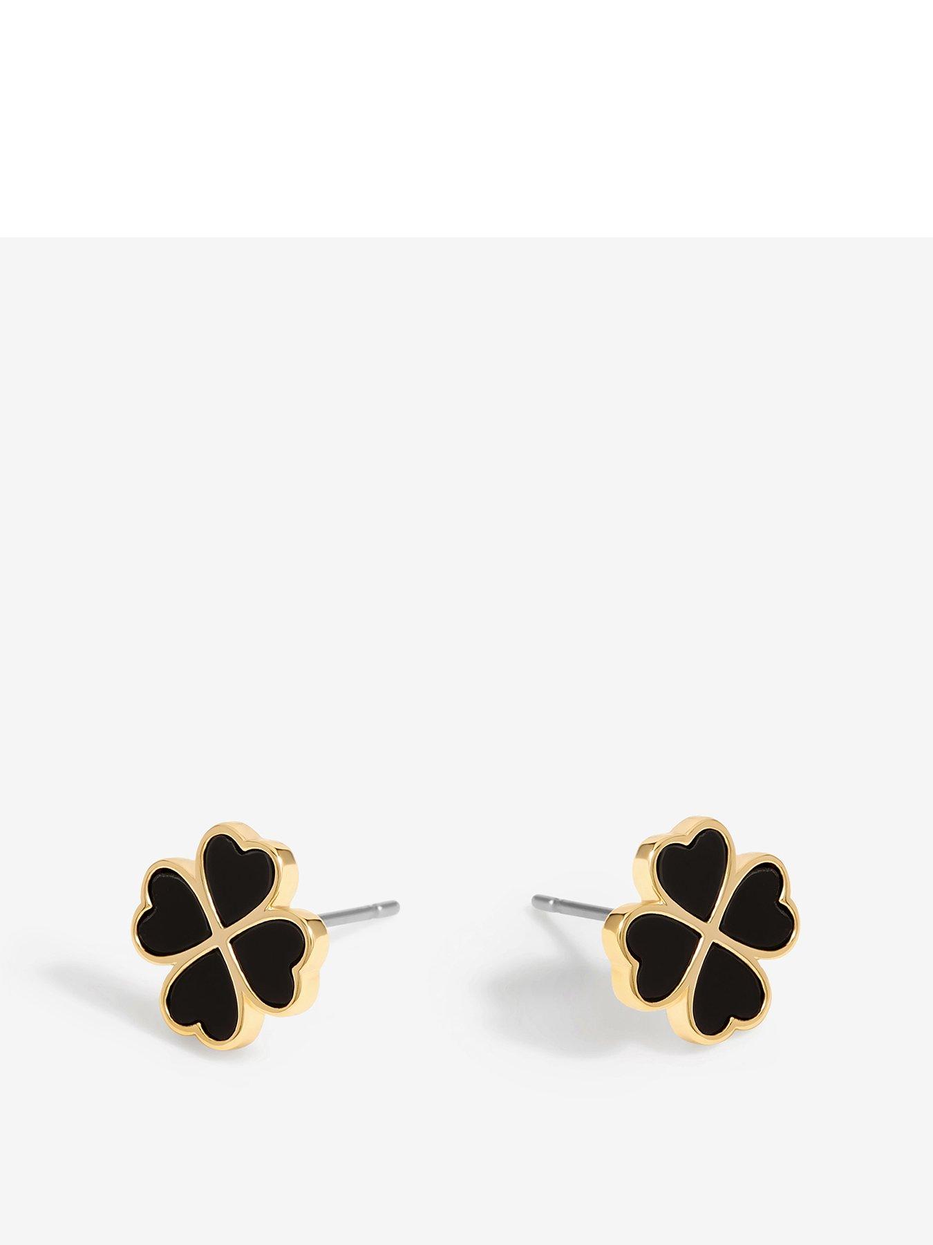 Jon Richard Jon Richard Gold Plated And Jet Enamel Clover Stud Earrings