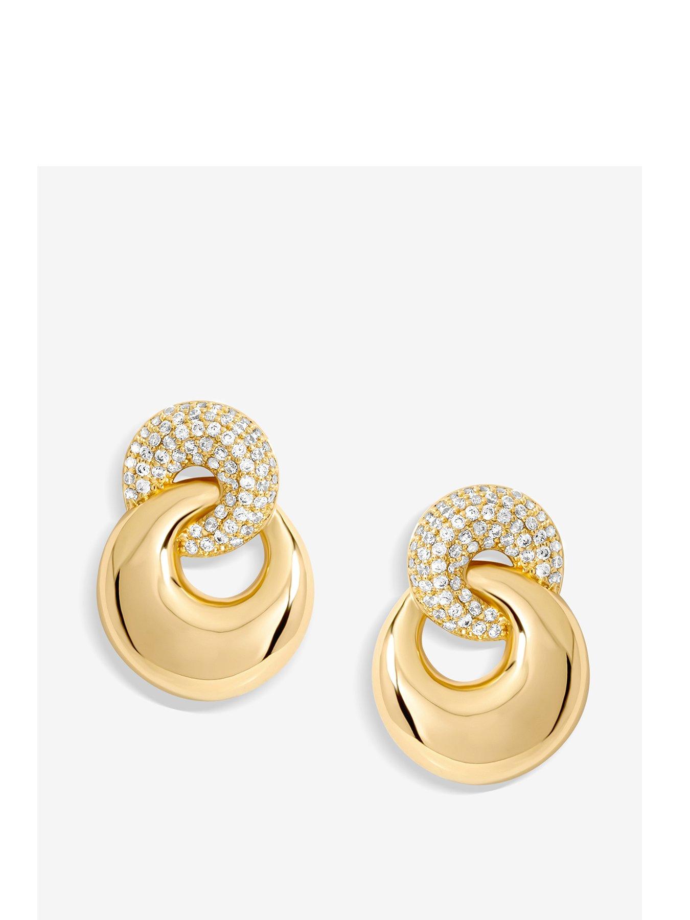 Jon Richard Jon Richard Gold Plated Polished And Pave Circle Drop Earrings