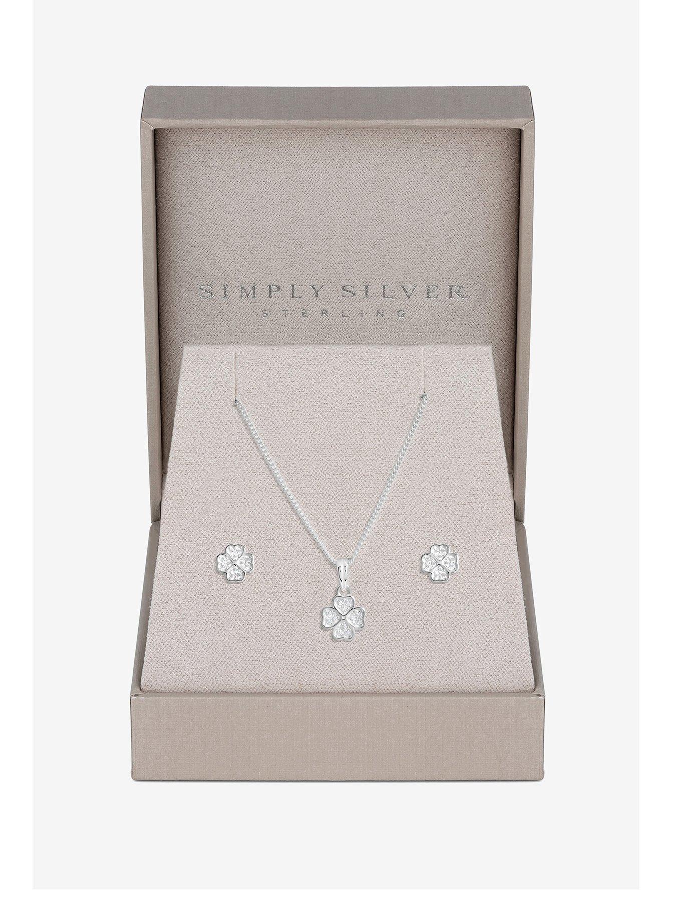 undefined Simply Silver Sterling Silver 925 Cubic Zirconia Clover Set - Gift Boxed