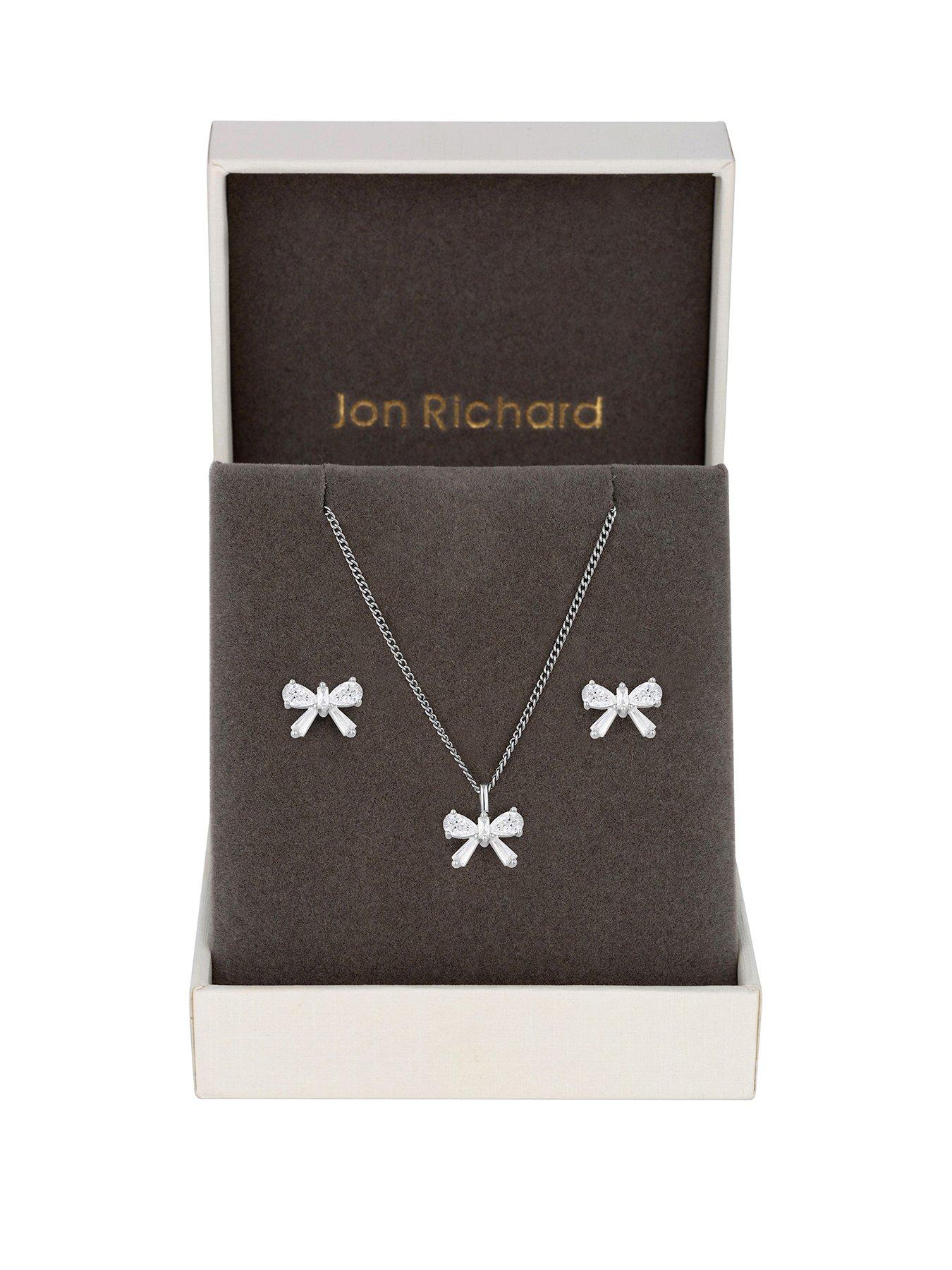 undefined Jon Richard Rhodium Plated Bow Earrings And Pendant Set