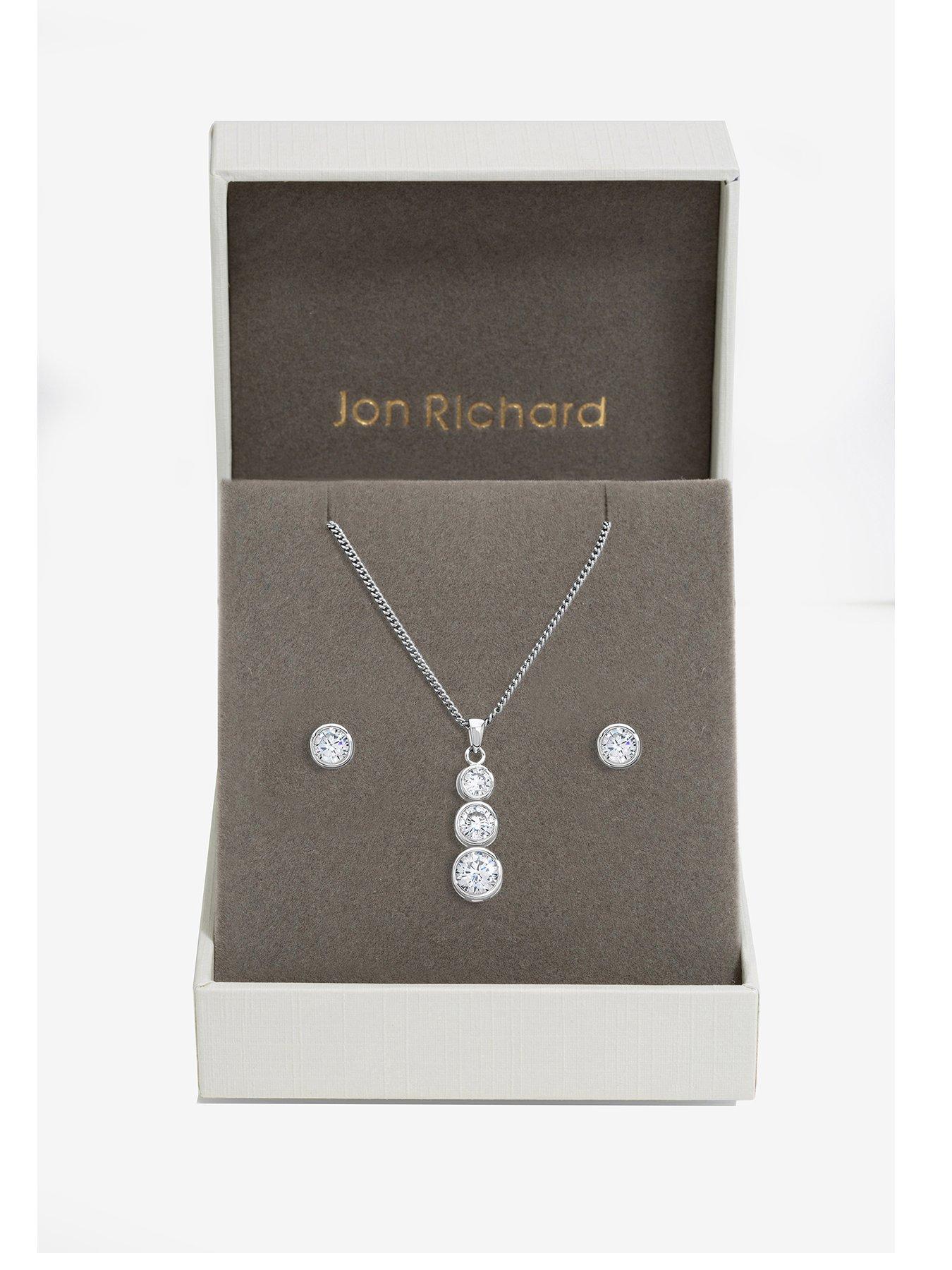 Image 1 of 4 of Jon Richard Jon Richard Rhodium Plated Cubic Zirconia Bezel Stick Pendant And Earrings - Gift Box
