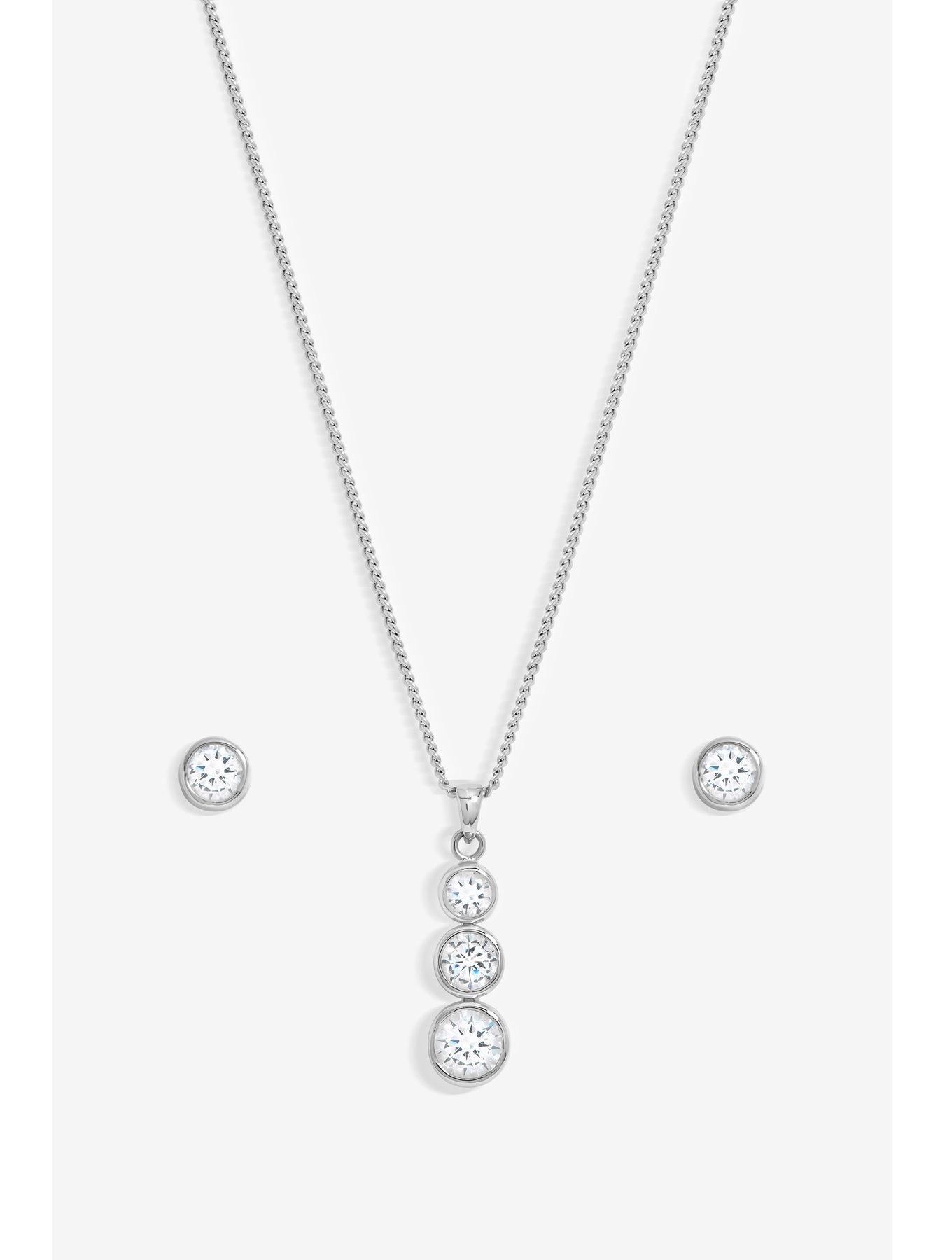 Image 3 of 4 of Jon Richard Jon Richard Rhodium Plated Cubic Zirconia Bezel Stick Pendant And Earrings - Gift Box