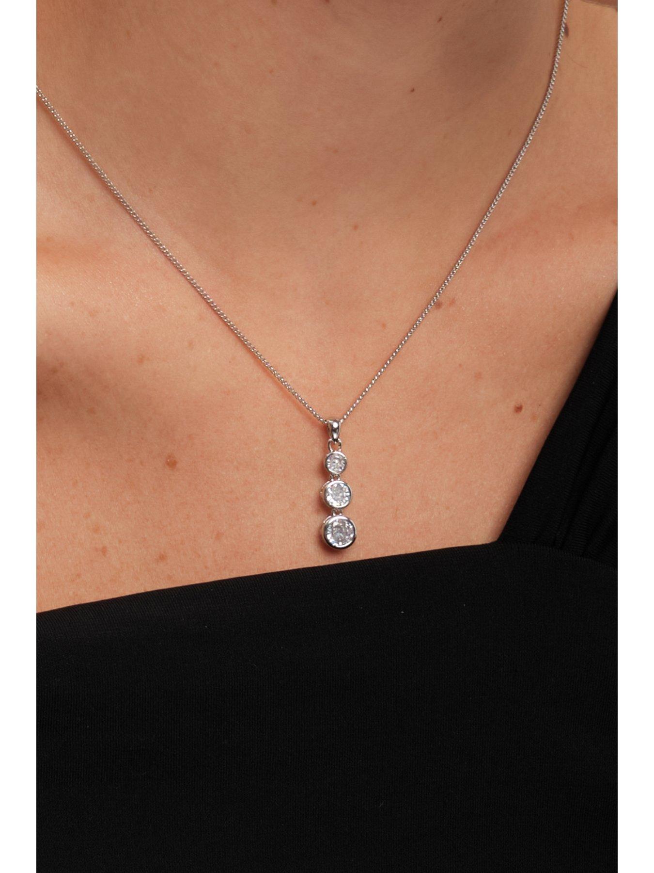 Image 4 of 4 of Jon Richard Jon Richard Rhodium Plated Cubic Zirconia Bezel Stick Pendant And Earrings - Gift Box