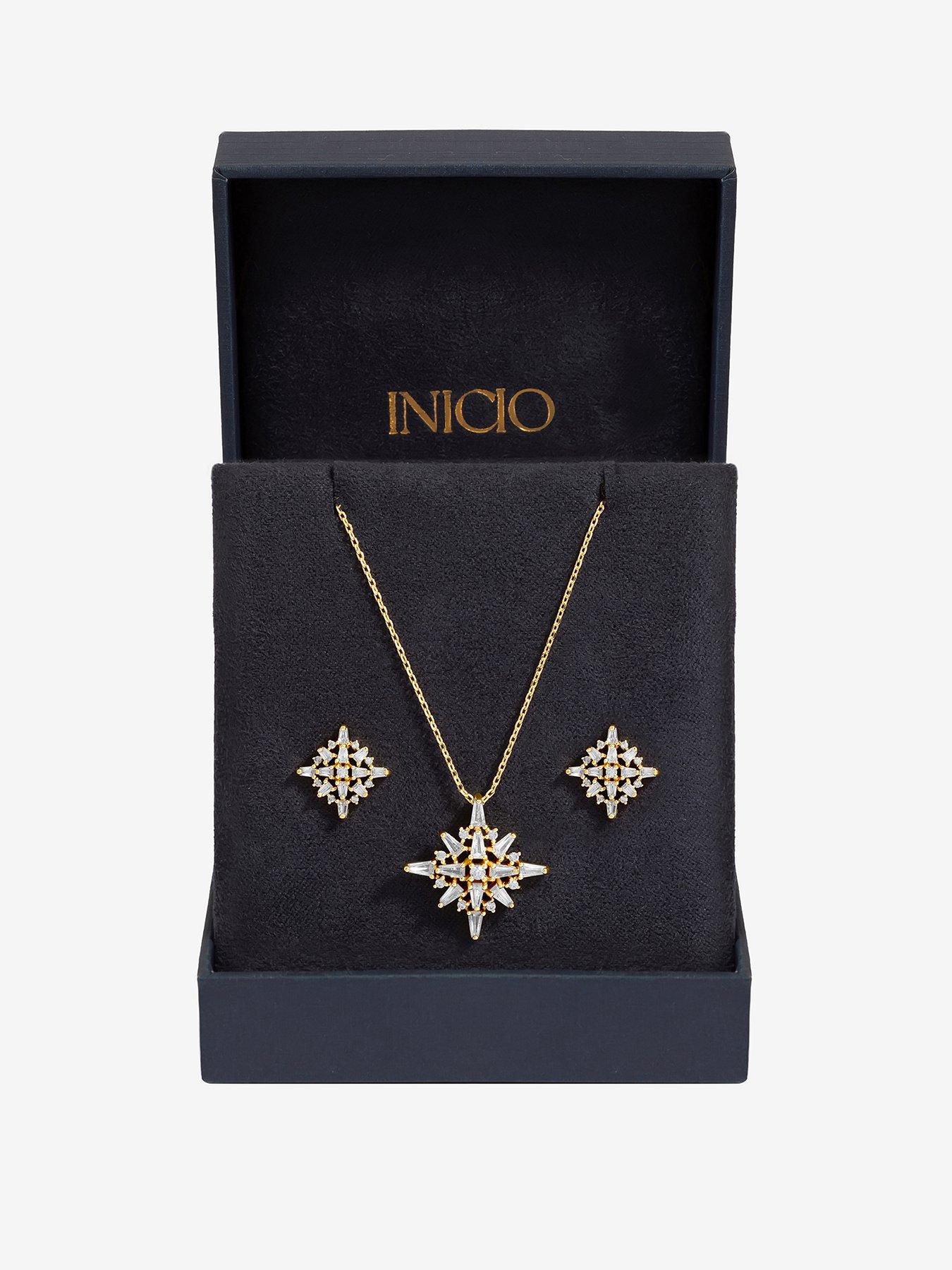 Image 1 of 4 of Inicio Inicio Gold Plated Mini Crystal Diamond Shape Stud Earrings