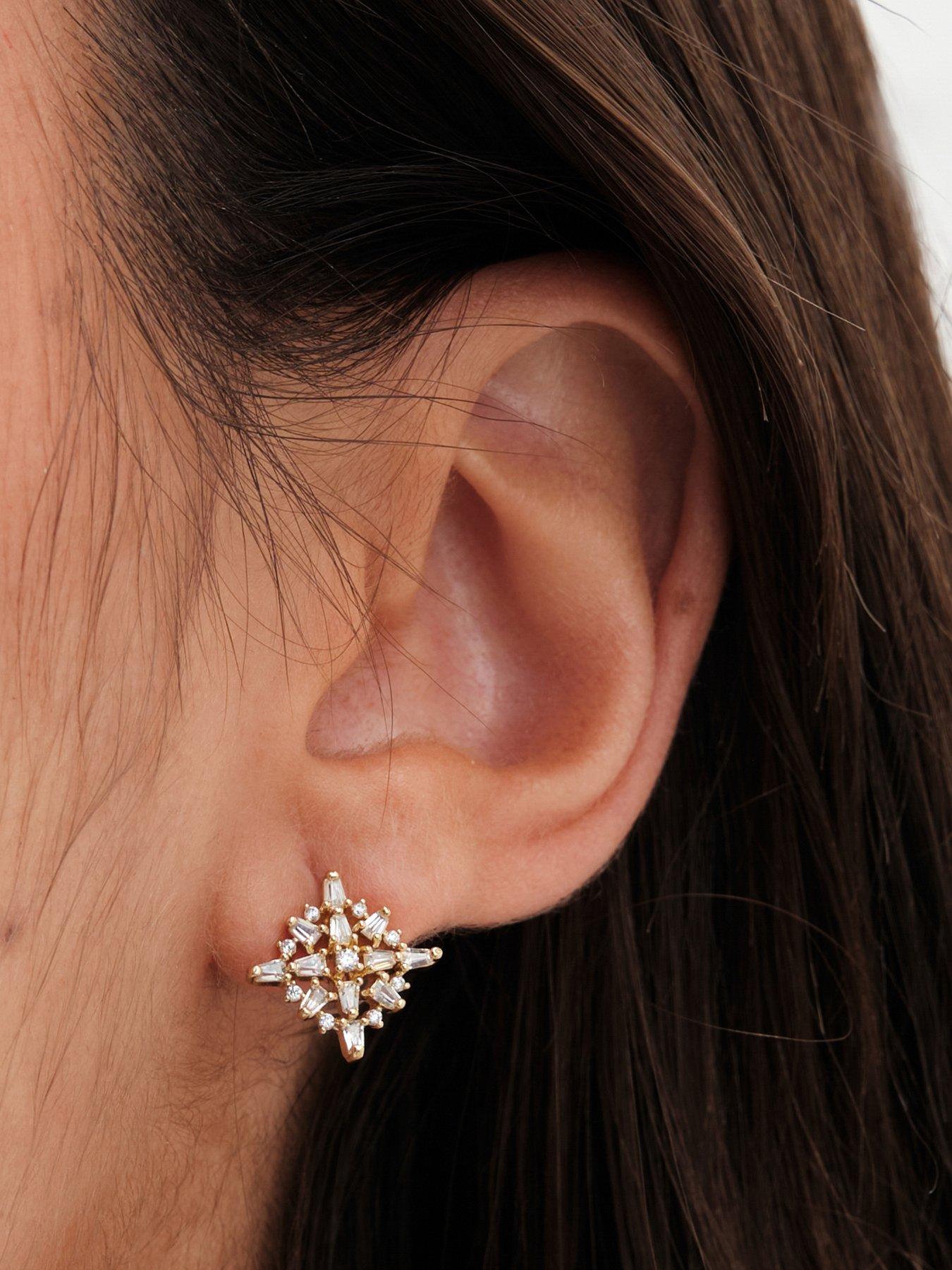 Image 4 of 4 of Inicio Inicio Gold Plated Mini Crystal Diamond Shape Stud Earrings