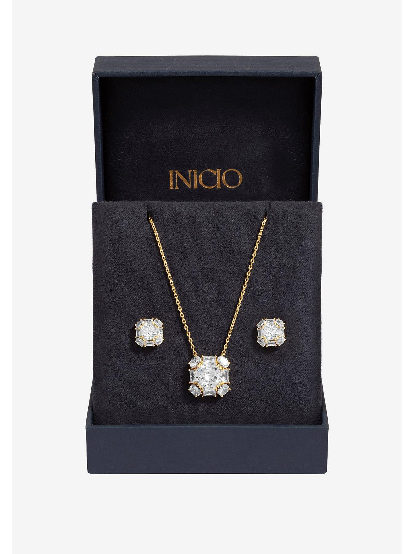 Image 1 of 4 of Inicio Inicio Gold Plated Mini Crystal Diamond Shape Stud Earrings