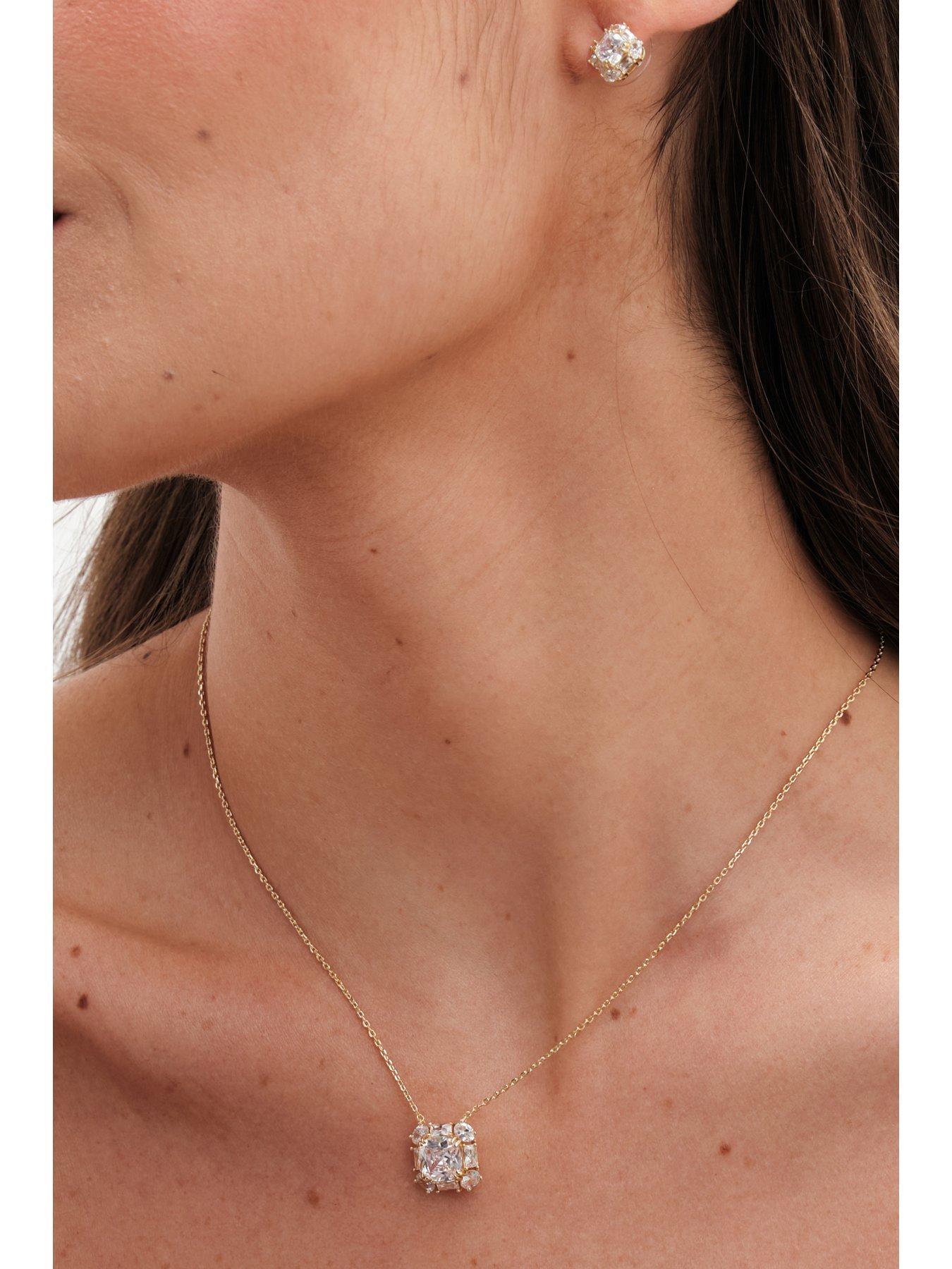 Image 2 of 4 of Inicio Inicio Gold Plated Mini Crystal Diamond Shape Stud Earrings