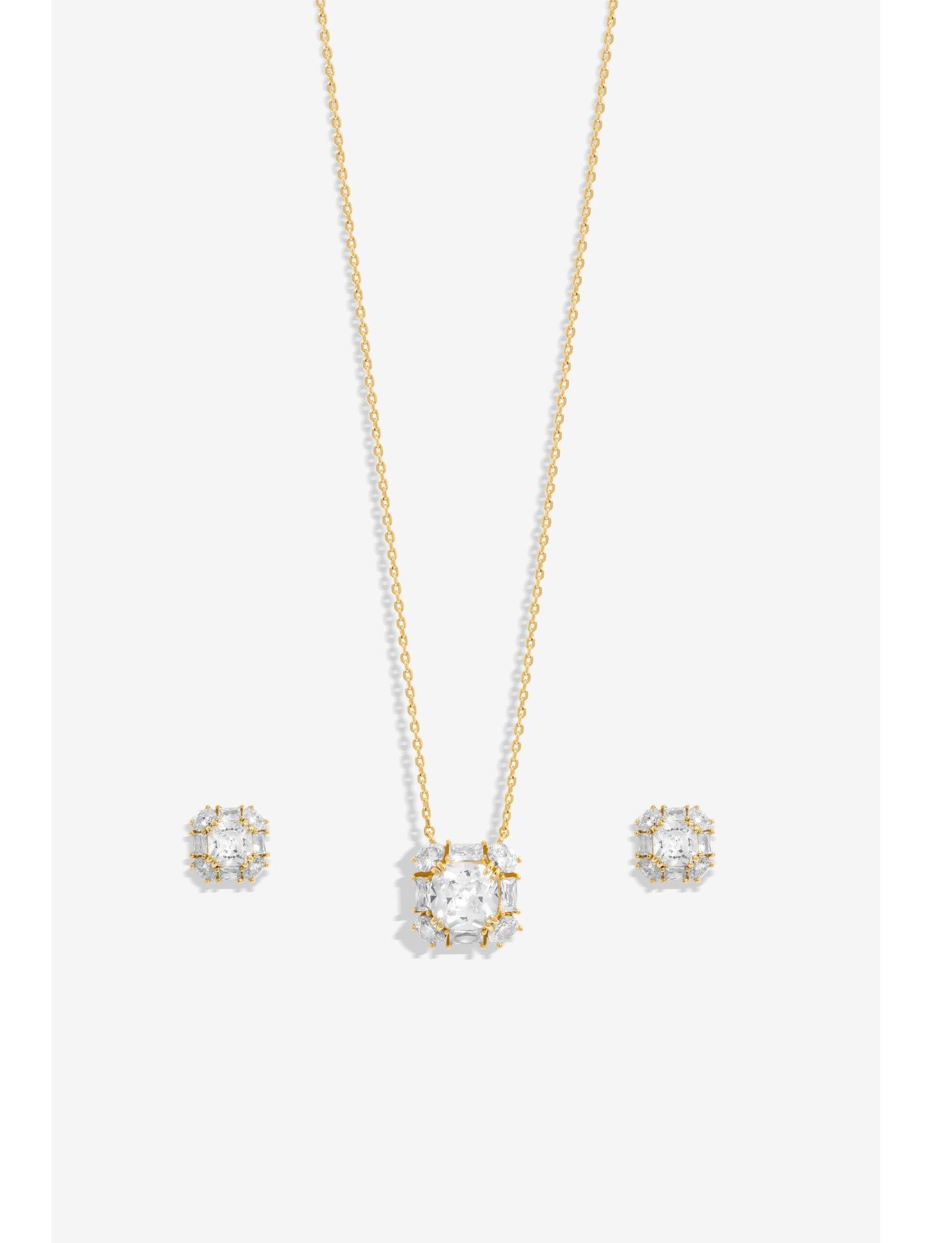 Image 3 of 4 of Inicio Inicio Gold Plated Mini Crystal Diamond Shape Stud Earrings
