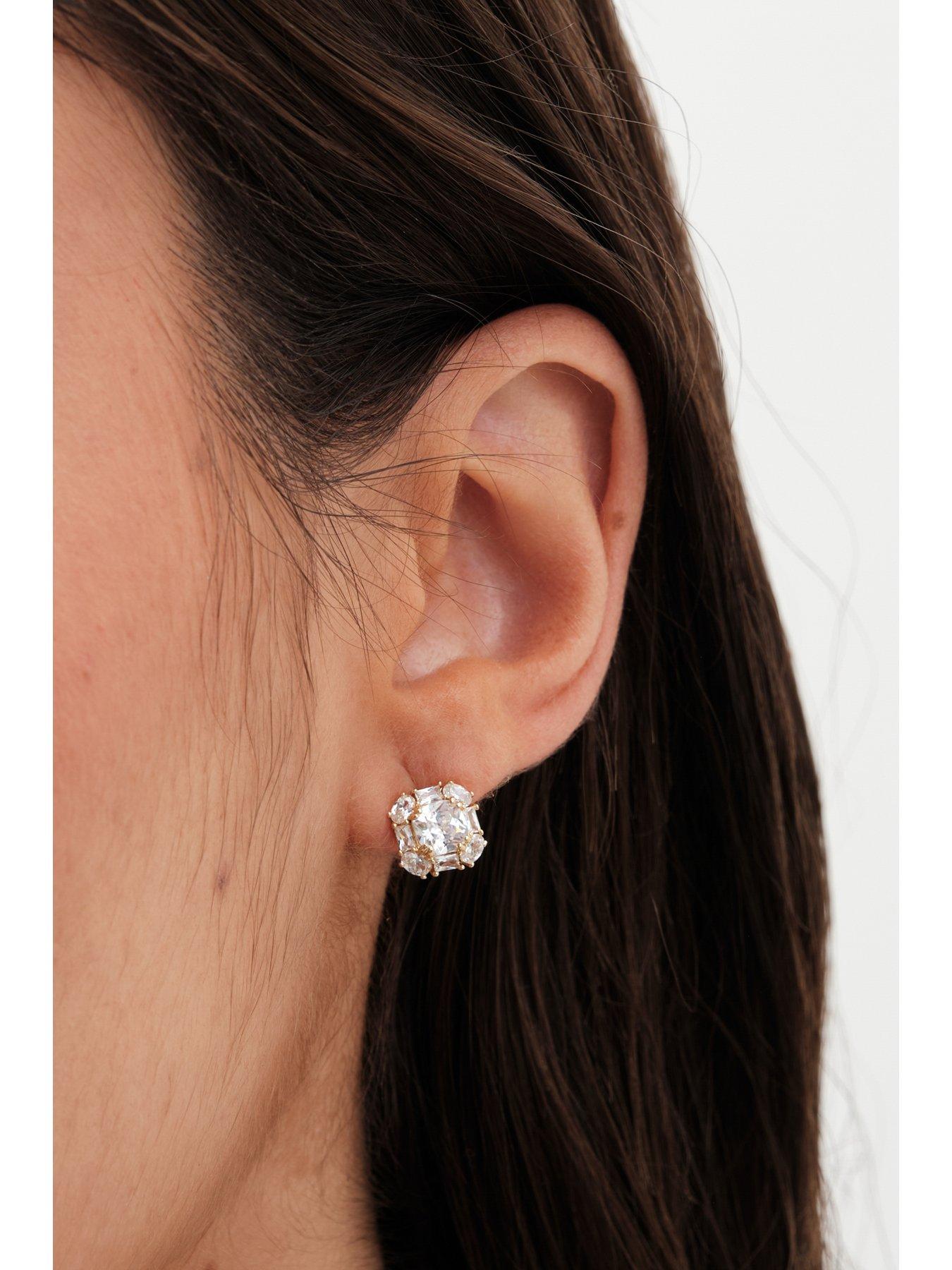 Image 4 of 4 of Inicio Inicio Gold Plated Mini Crystal Diamond Shape Stud Earrings