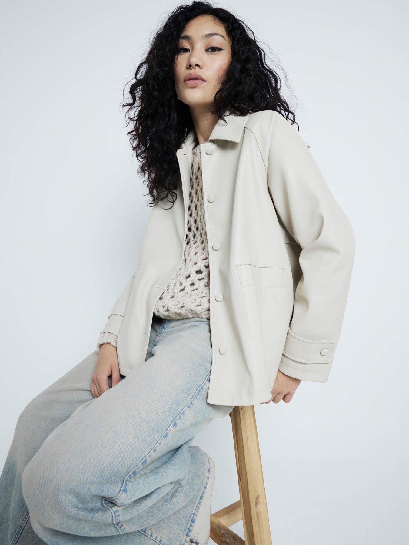 undefined Pu Button Through Overshirt - Light Stone