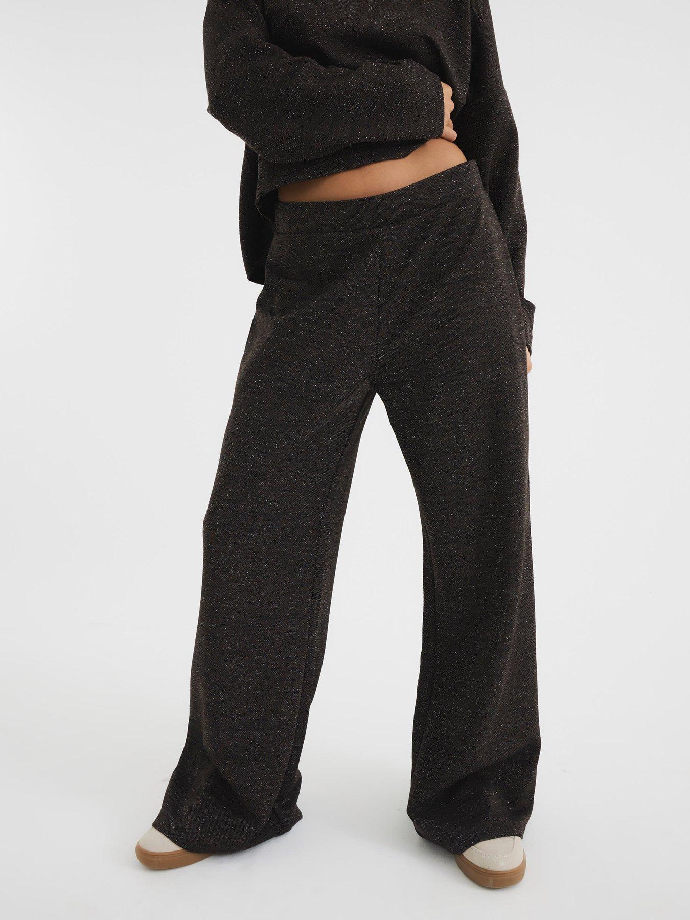 river-island-wide-leg-lurex-crochet-trouser-dark-brown