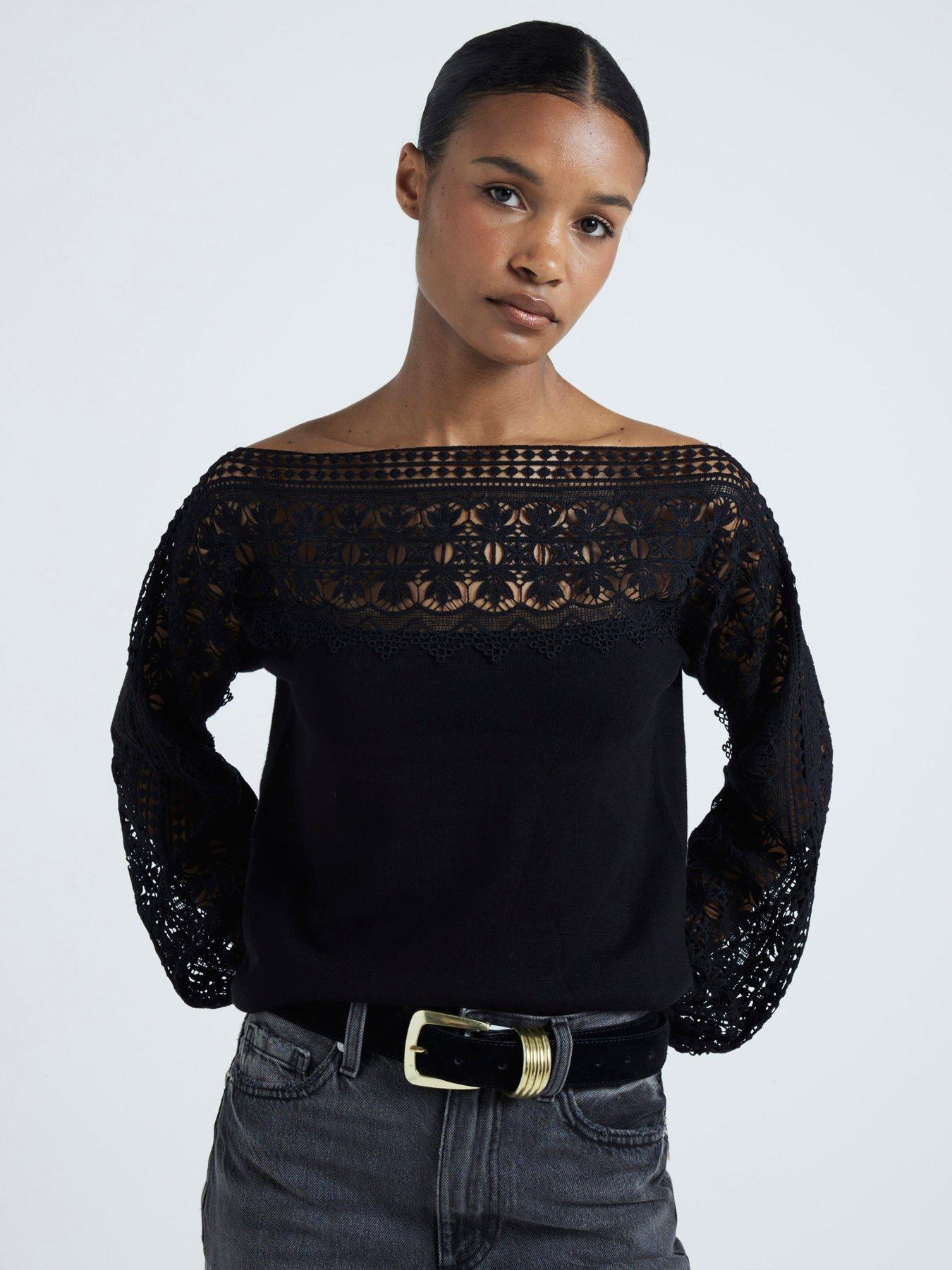 river-island-lace-hybrid-jumper-blackfront