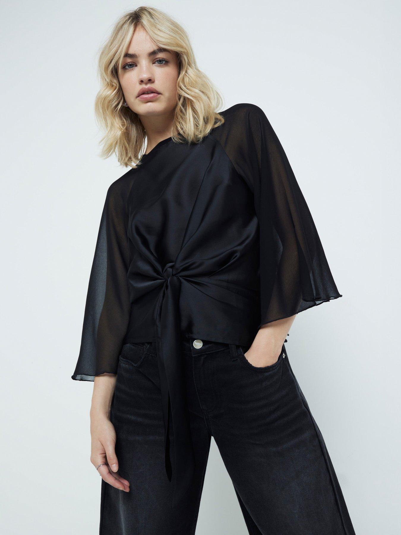 river-island-tie-front-hybrid-top-black