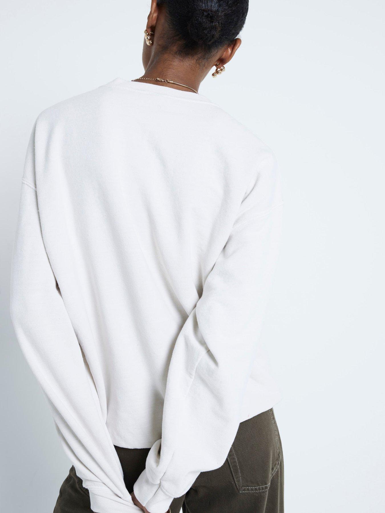 Image 2 of 5 of River Island Camo Slogan Sweatshirt - Cream