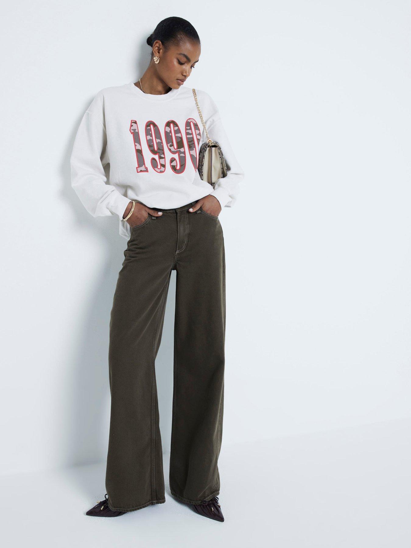 Image 3 of 5 of River Island Camo Slogan Sweatshirt - Cream