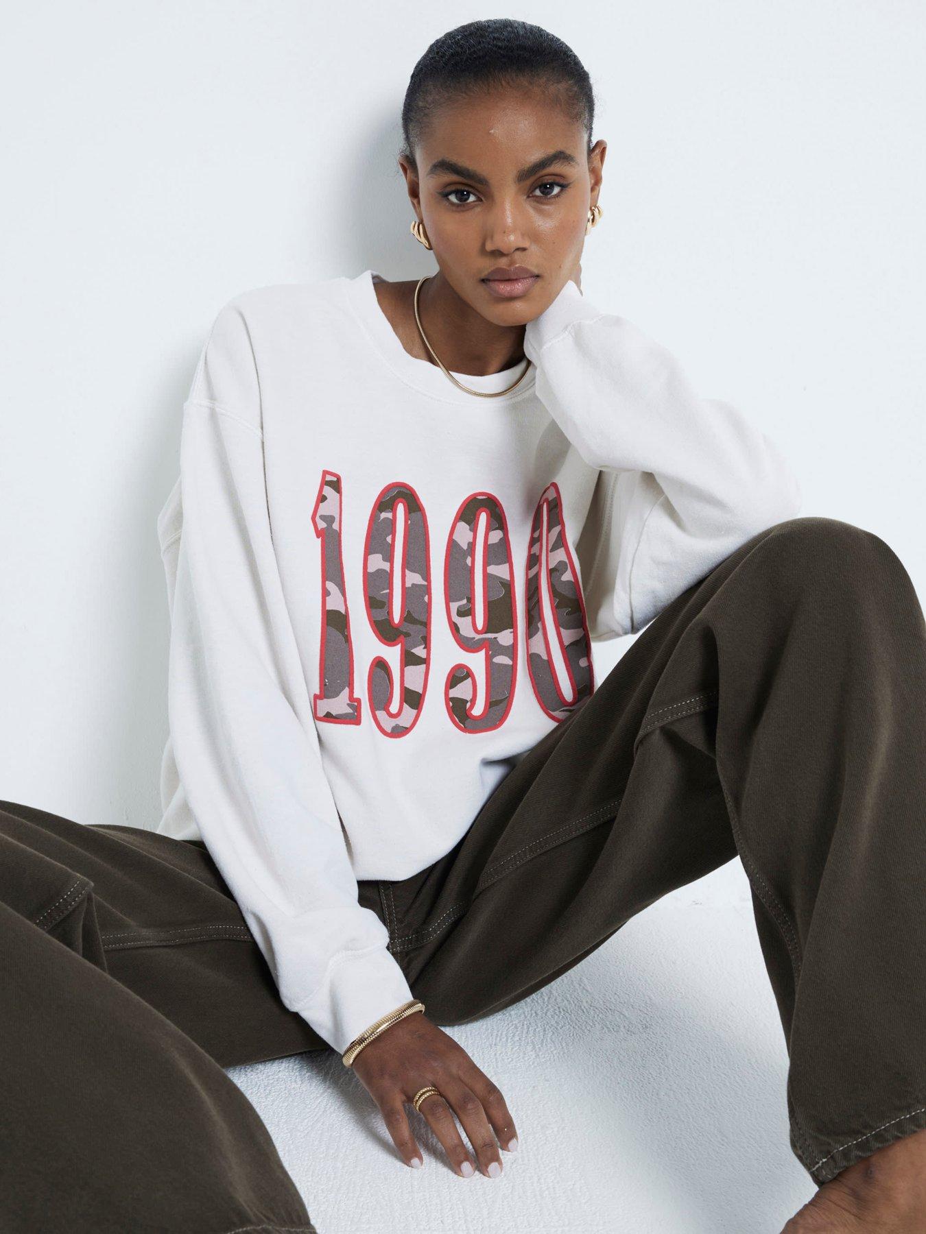 Image 4 of 5 of River Island Camo Slogan Sweatshirt - Cream