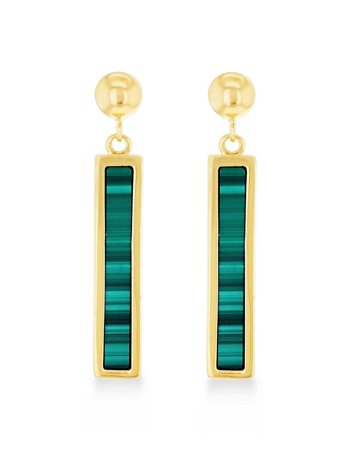 love-gold-9ct-yellow-gold-4mm-x-19mm-malachite-bar-drop-stud-earringsfront