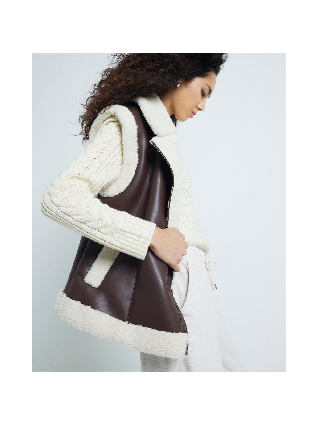 river-island-shearling-mix-pu-gilet-dark-brownstillFront