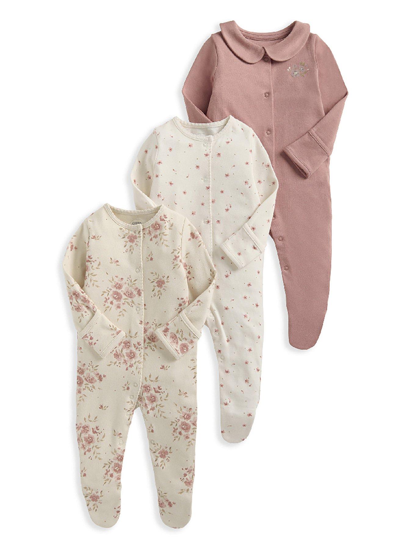 mamas-papas-baby-girls-3-pack-watercolour-floral-sleepsuits-pinkfront