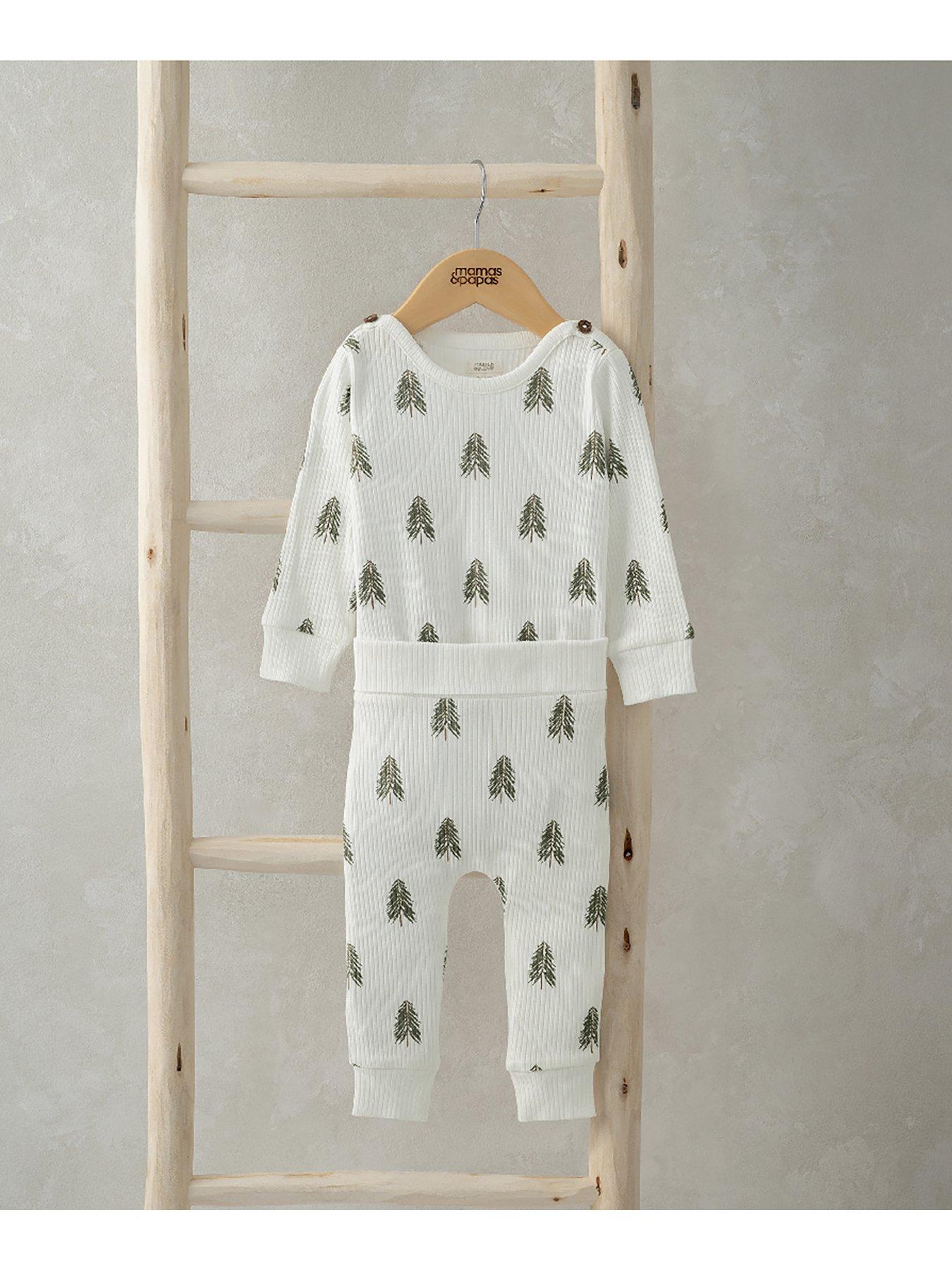 mamas-papas-baby-unisex-2-piece-rib-tree-christmas-print-bodysuit-leggings-set-whitedetail