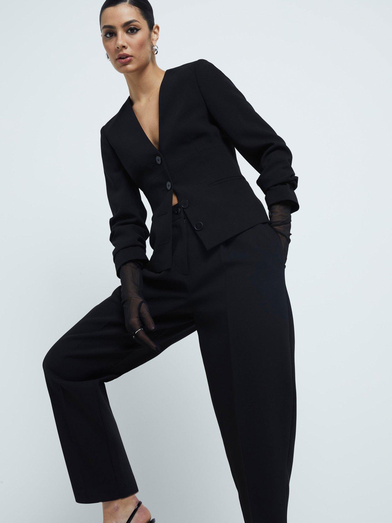 river-island-v-neck-button-front-blazer-blackfront