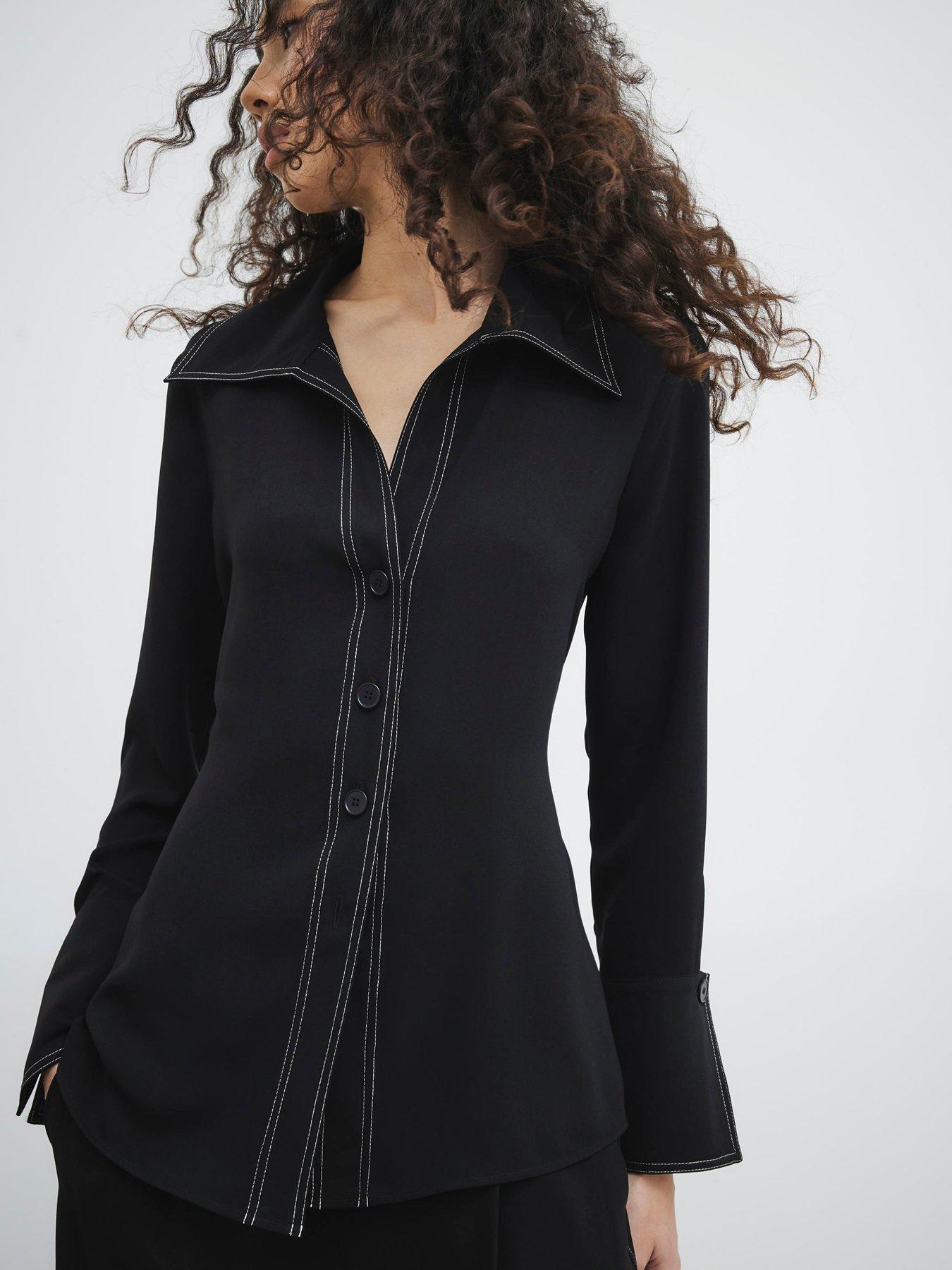 Image 1 of 4 of River Island Contrast Stitching Shirt - Black
